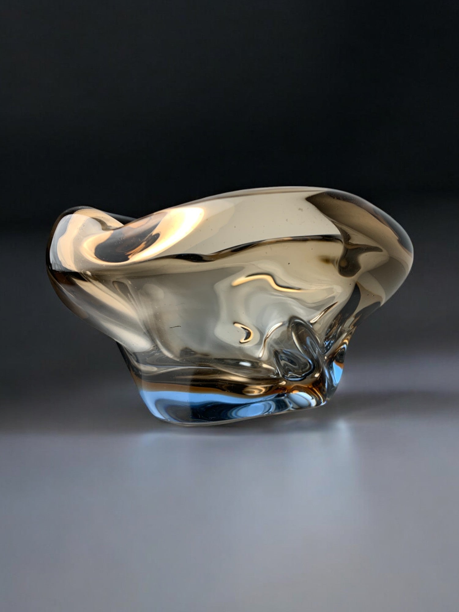 Brown and blue Sommerso ashtray by Seguso, Murano glass, Italy, 1970