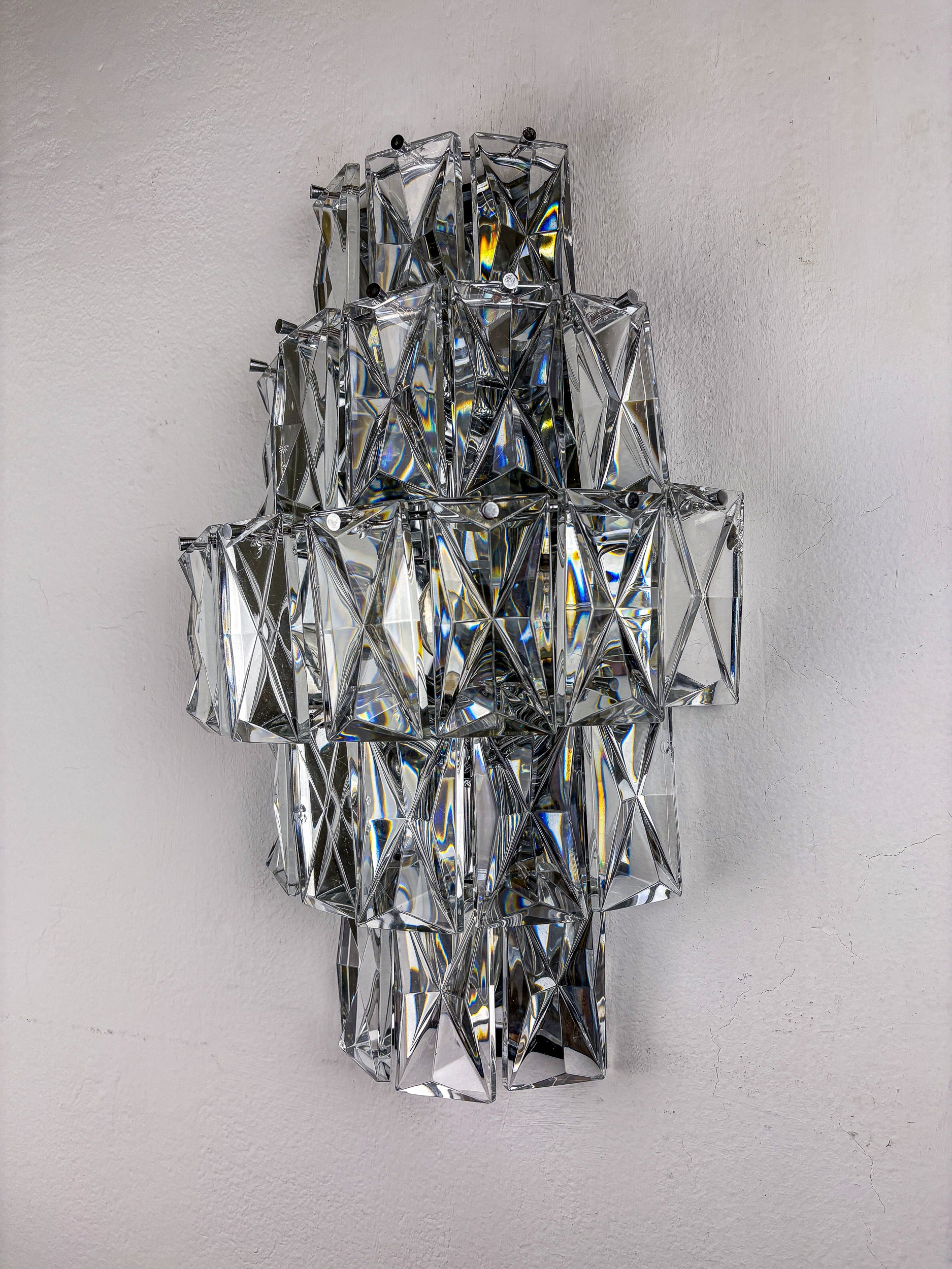 Kinkeldey XL 5-Tier Cut Crystal Wall Sconce, Germany, 1970s