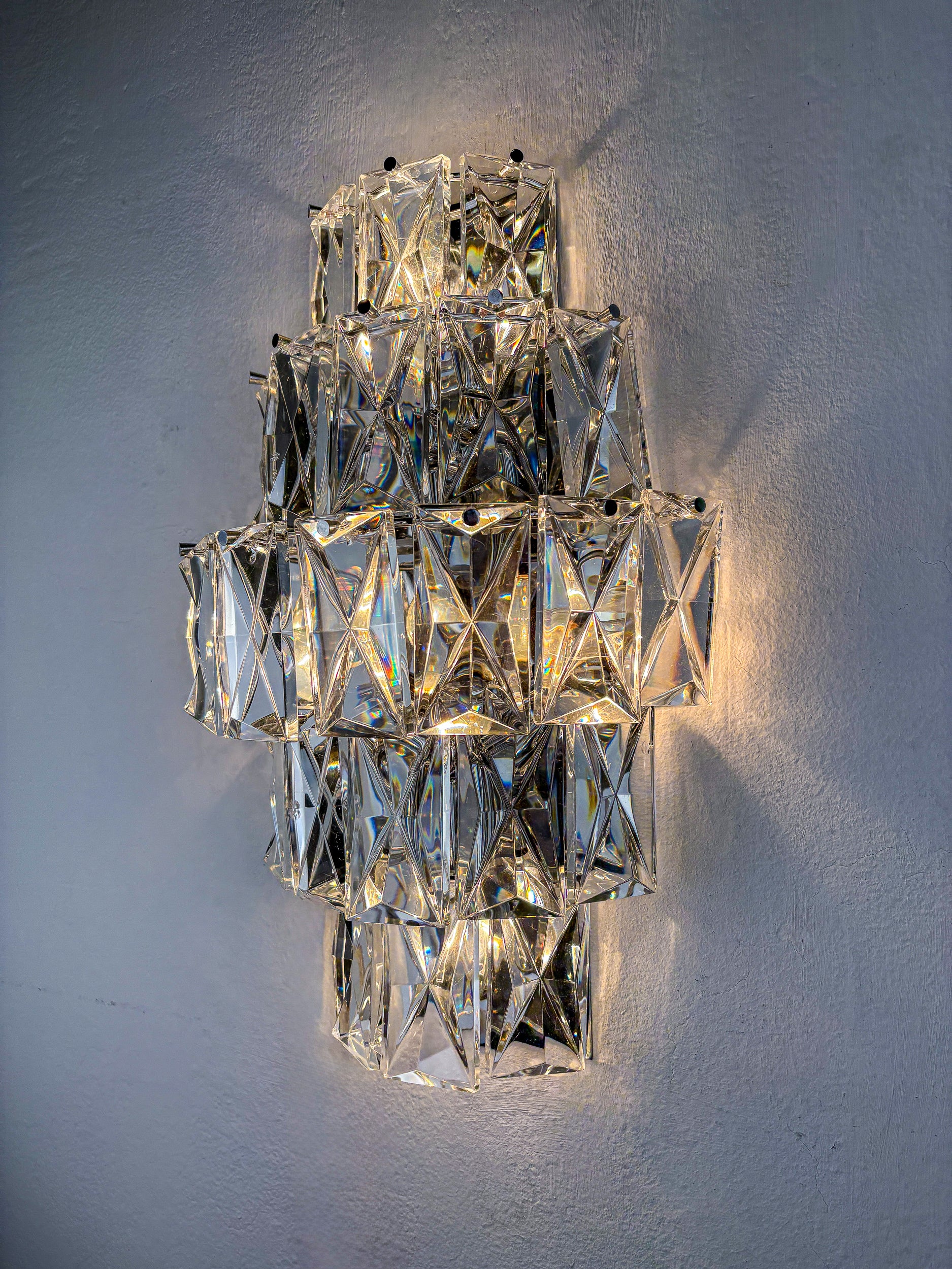 Kinkeldey XL 5-Tier Cut Crystal Wall Sconce, Germany, 1970s