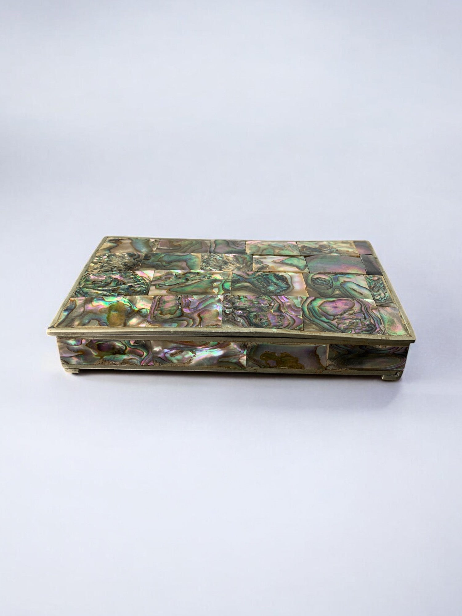 Abalone shell vanity box, Alpaca and wood, Mexico, 70's
