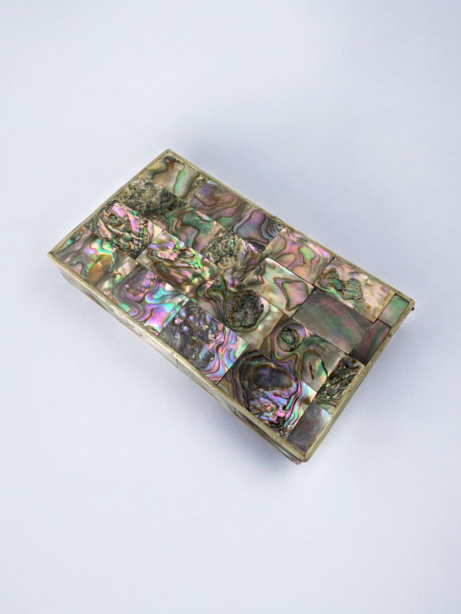 Abalone shell vanity box, Alpaca and wood, Mexico, 70's