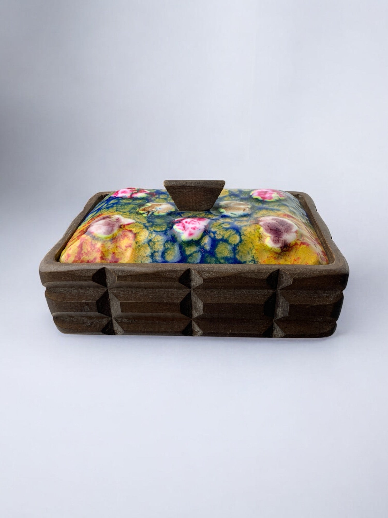 Modernist Wood and Enamel vanity Box by J. Capo Esmaltes, 1970, Spain