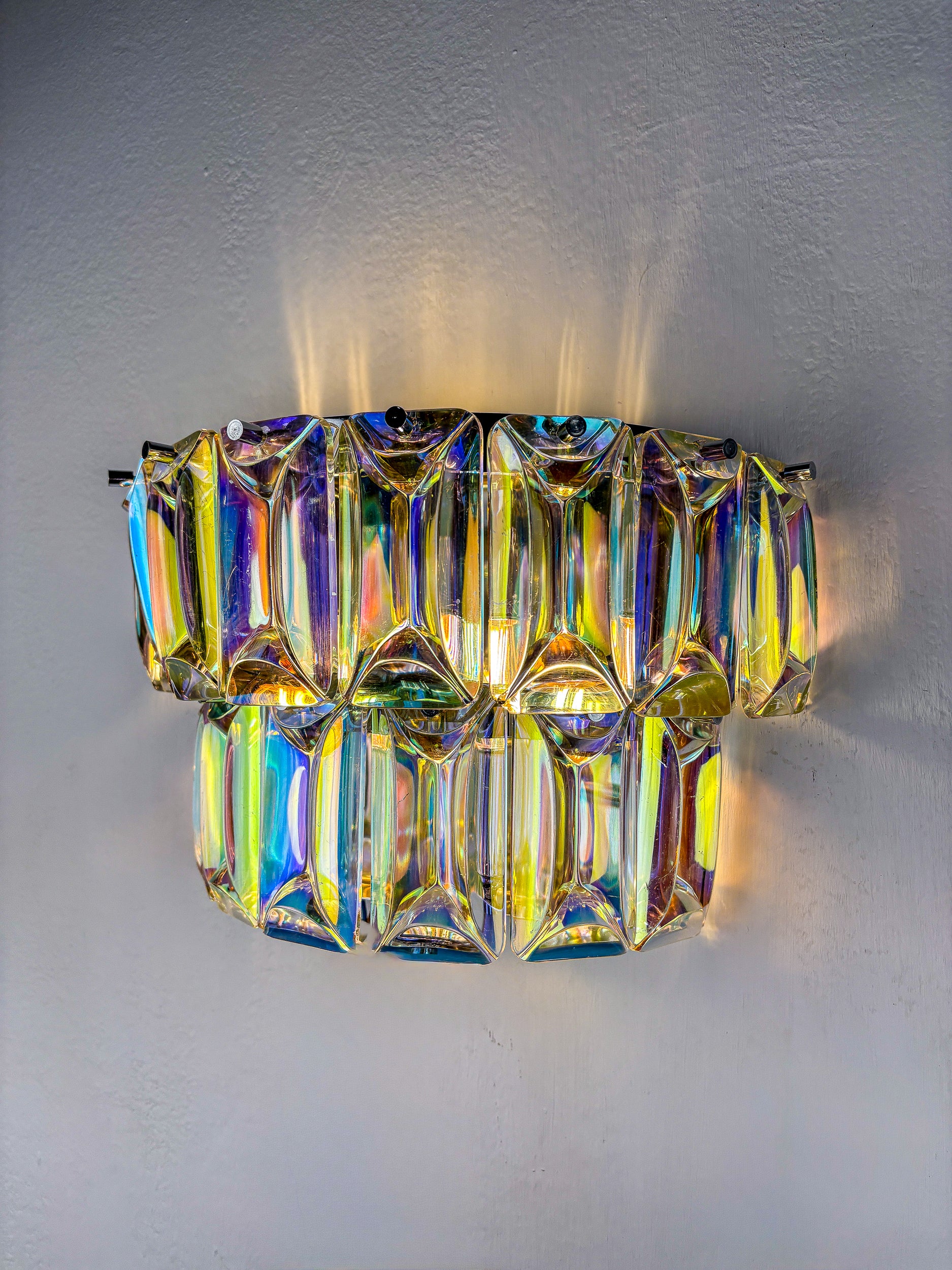 Pair of 2-tier Paolo Venini Iridescent Murano Glass Wall Lights, Italy, 1970's