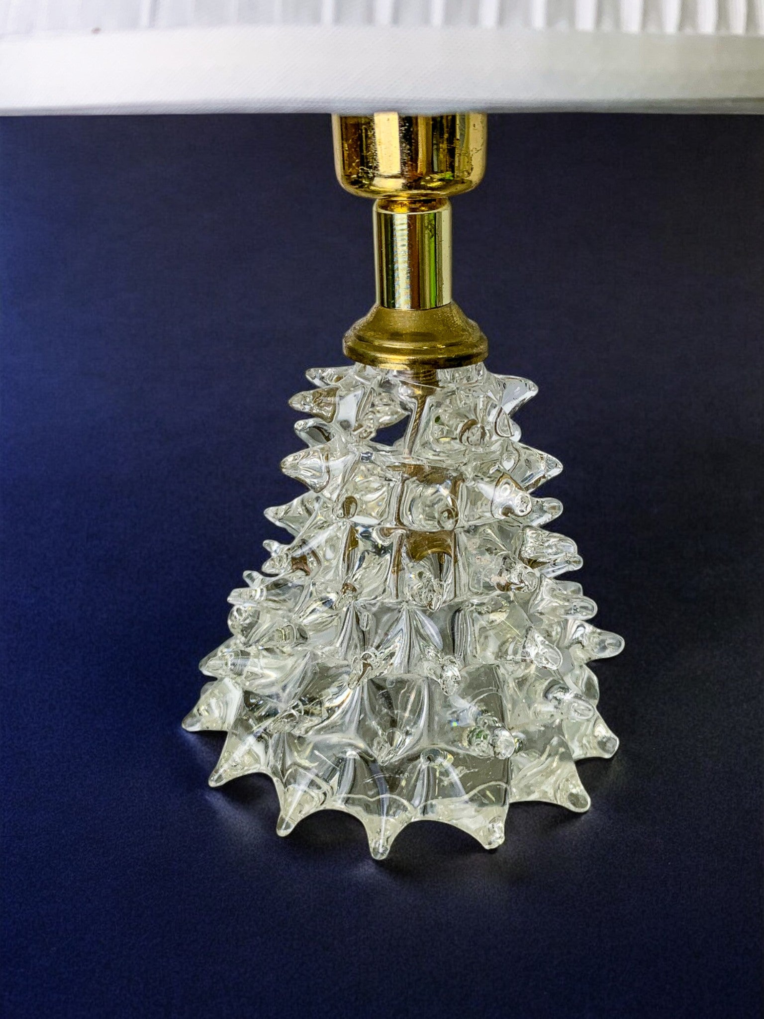 Barovier Murano Rostrato Glass and Brass Table Lamp, Italy 1940s