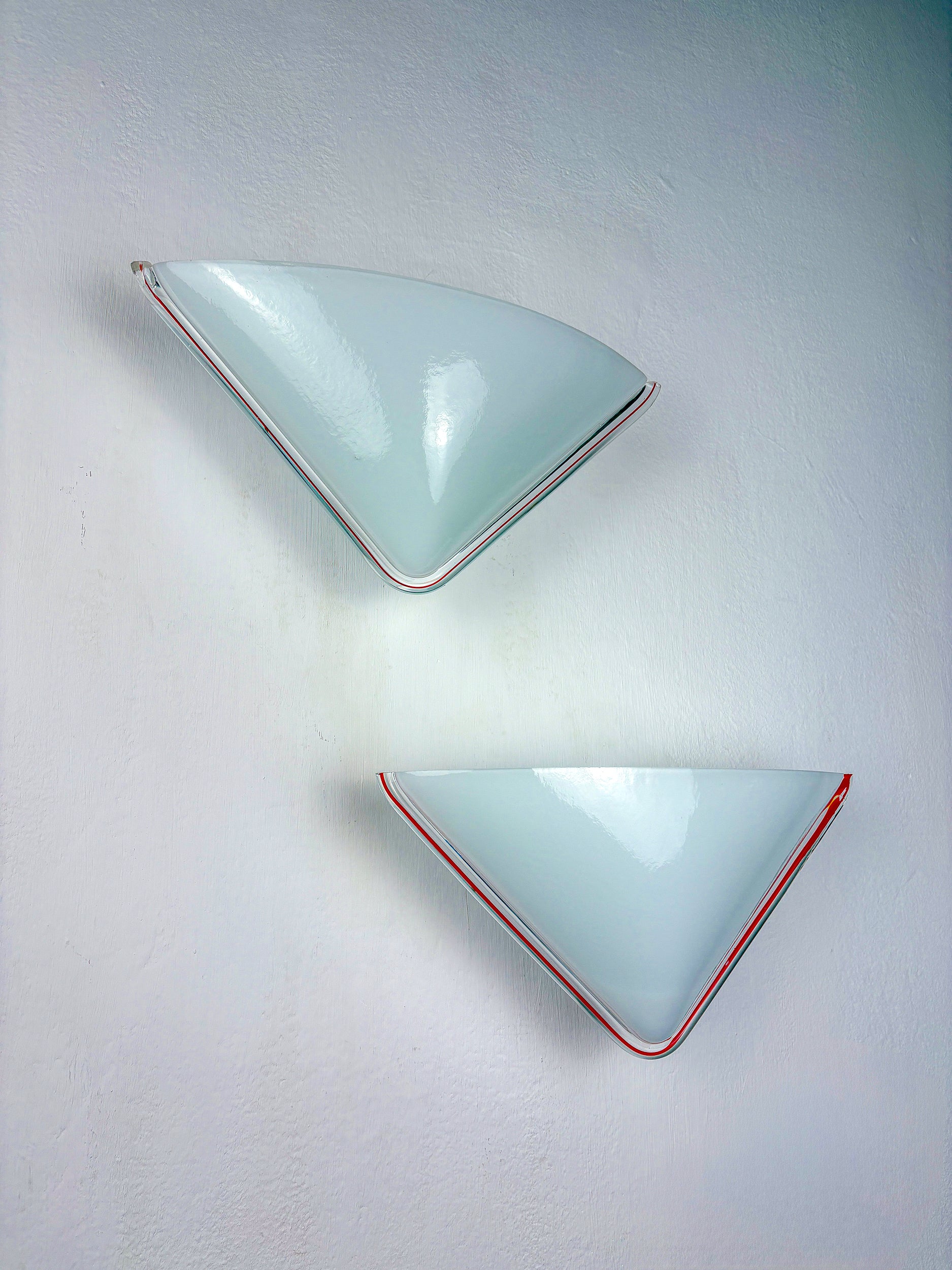 Pair of Triangular Murano Glass Wall Lights by Leucos, , Italy 1970s