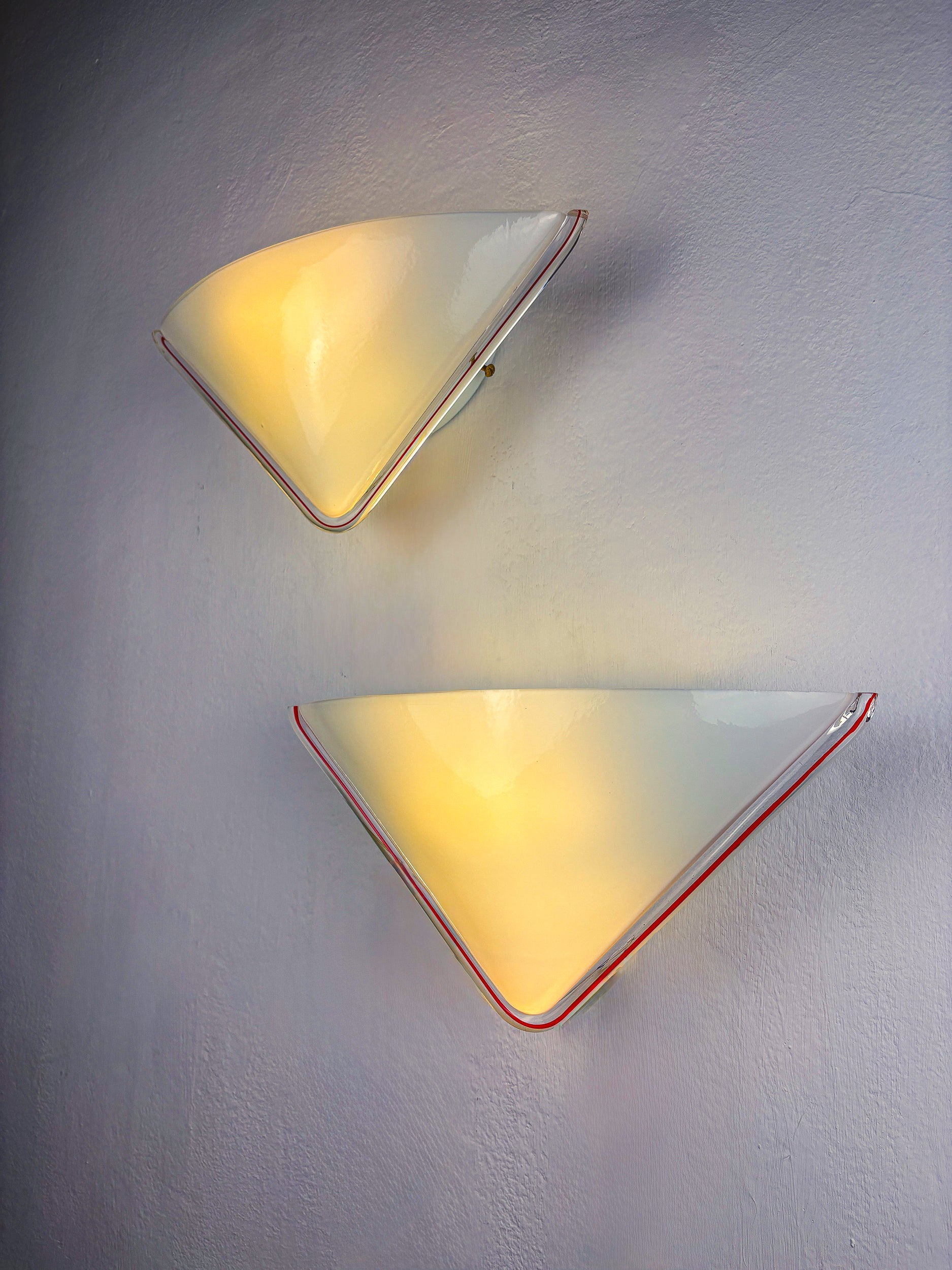 Pair of Triangular Murano Glass Wall Lights by Leucos, , Italy 1970s