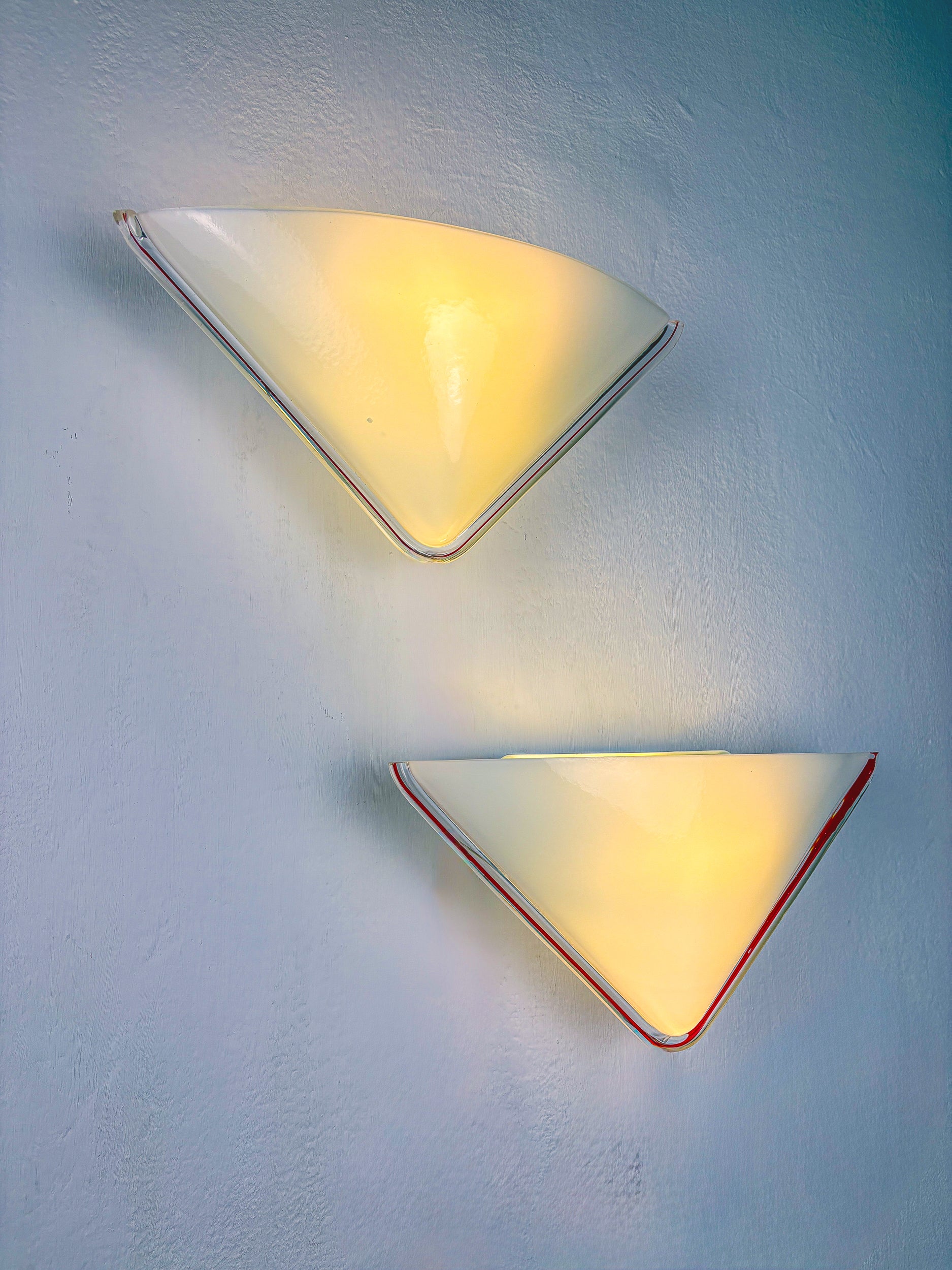 Pair of Triangular Murano Glass Wall Lights by Leucos, , Italy 1970s