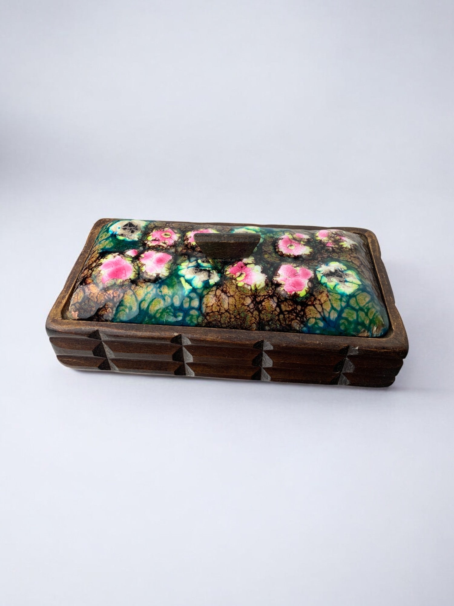 Modernist Wood and Enamel vanity Box by J. Capo Esmaltes, Spain, circa 1970