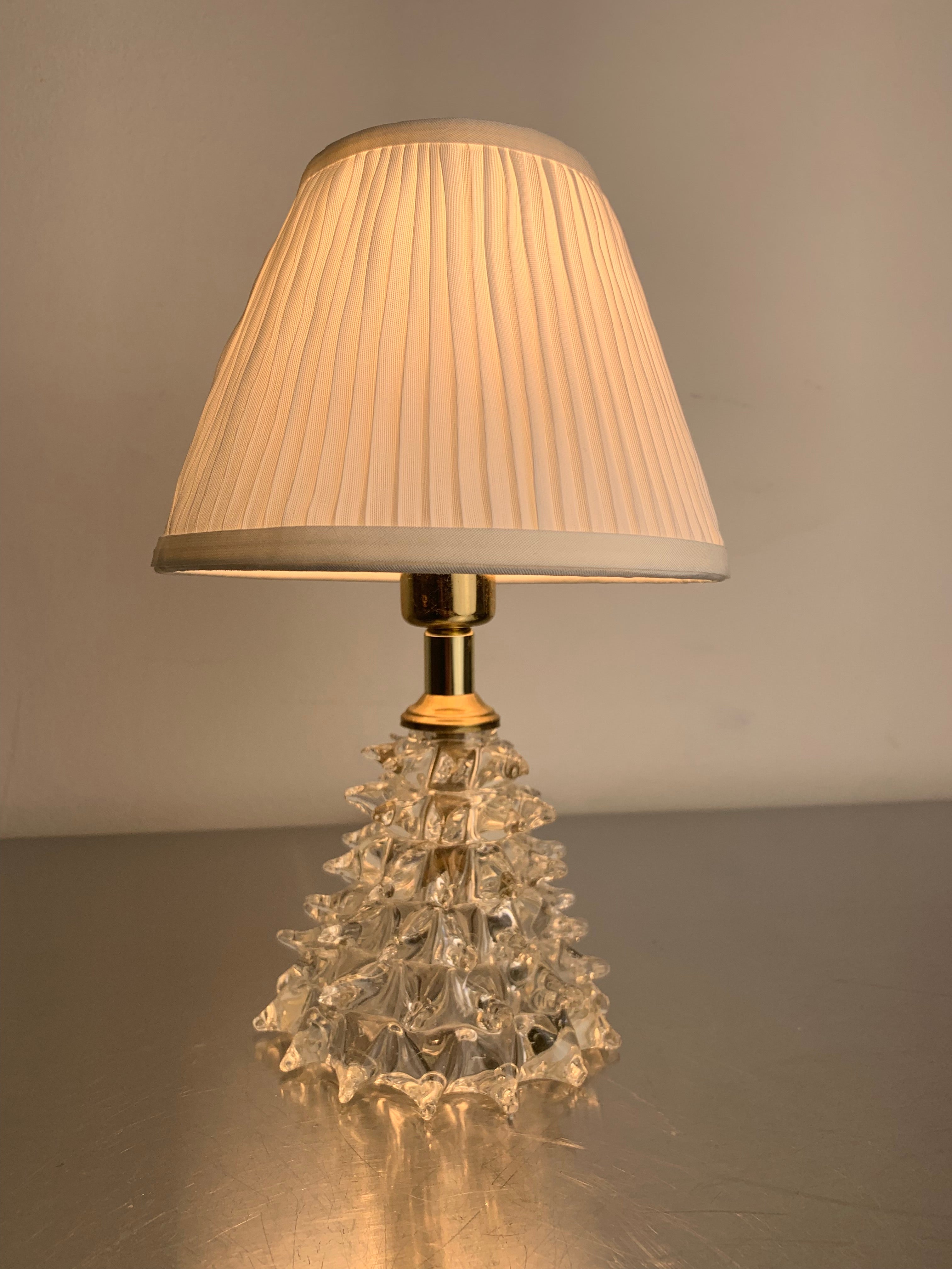 Barovier Murano Rostrato Glass and Brass Table Lamp, Italy 1940s