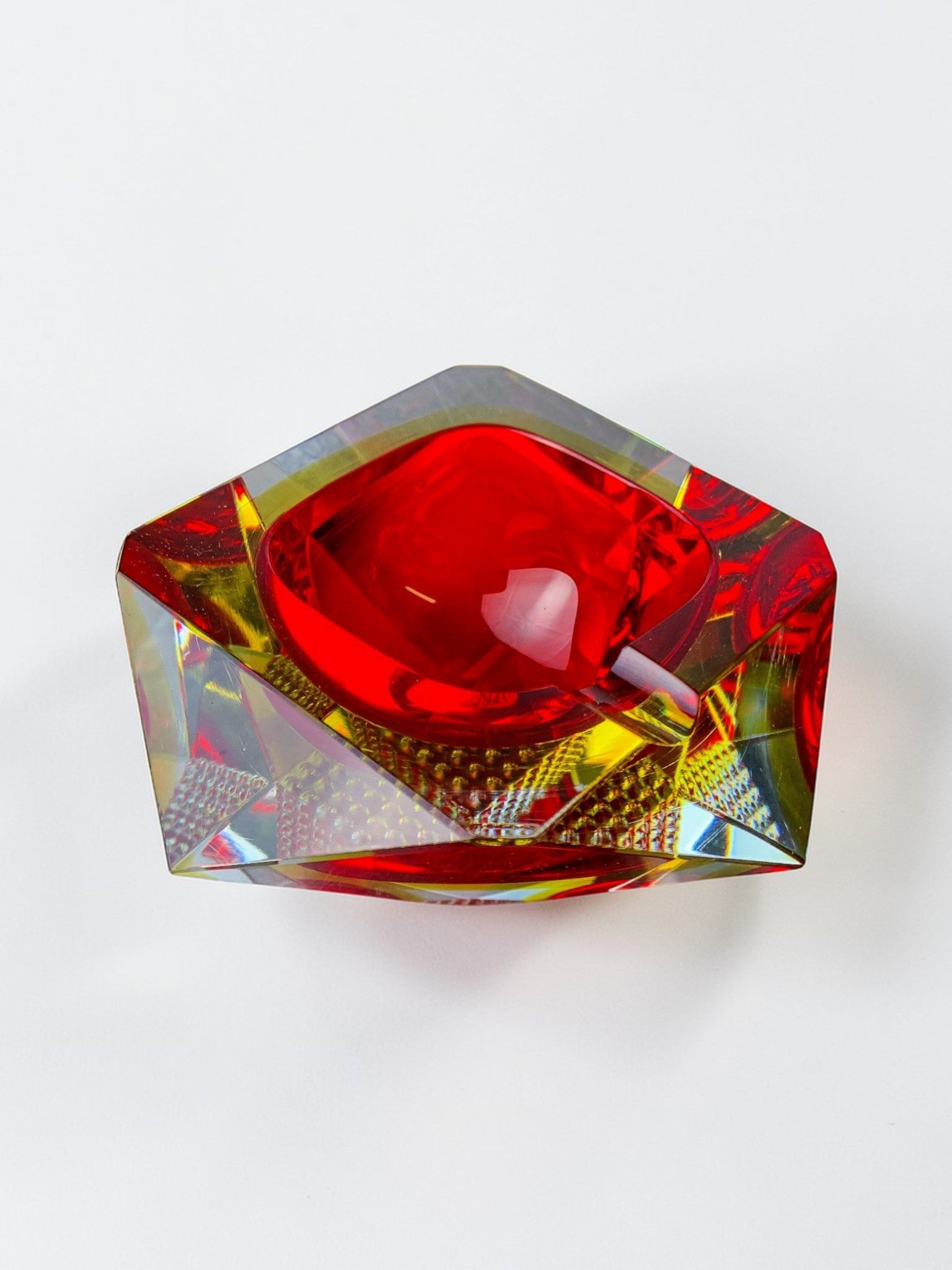 Italian Red and yellow Sommerso ashtray by seguso, murano, 1970's