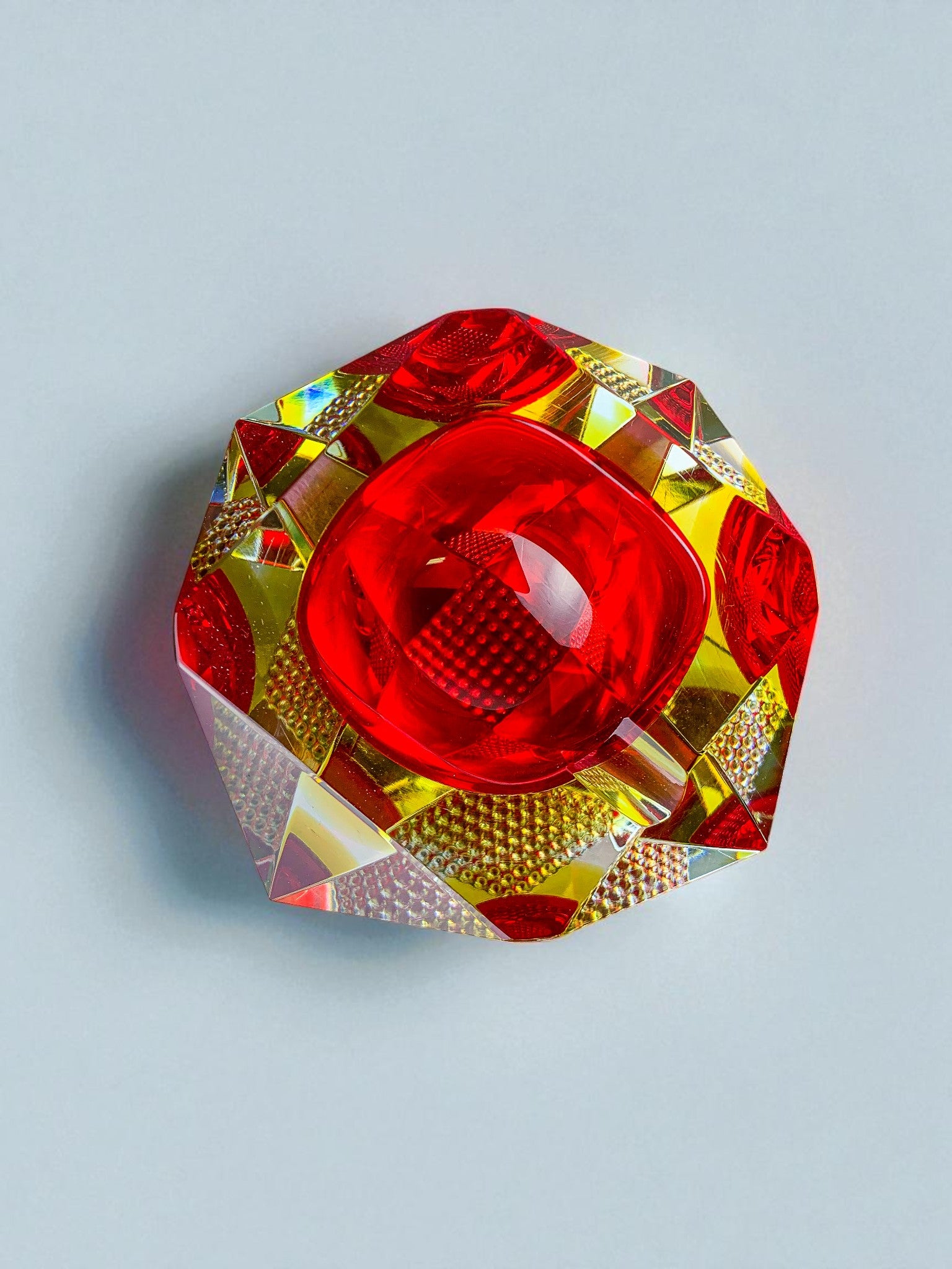 Italian Red and yellow Sommerso ashtray by seguso, murano, 1970's