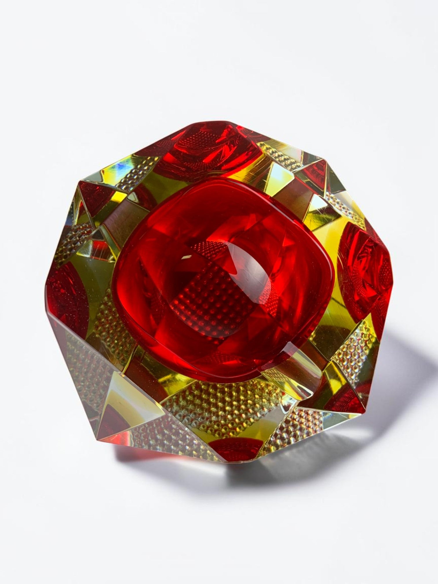 Italian Red and yellow Sommerso ashtray by seguso, murano, 1970's