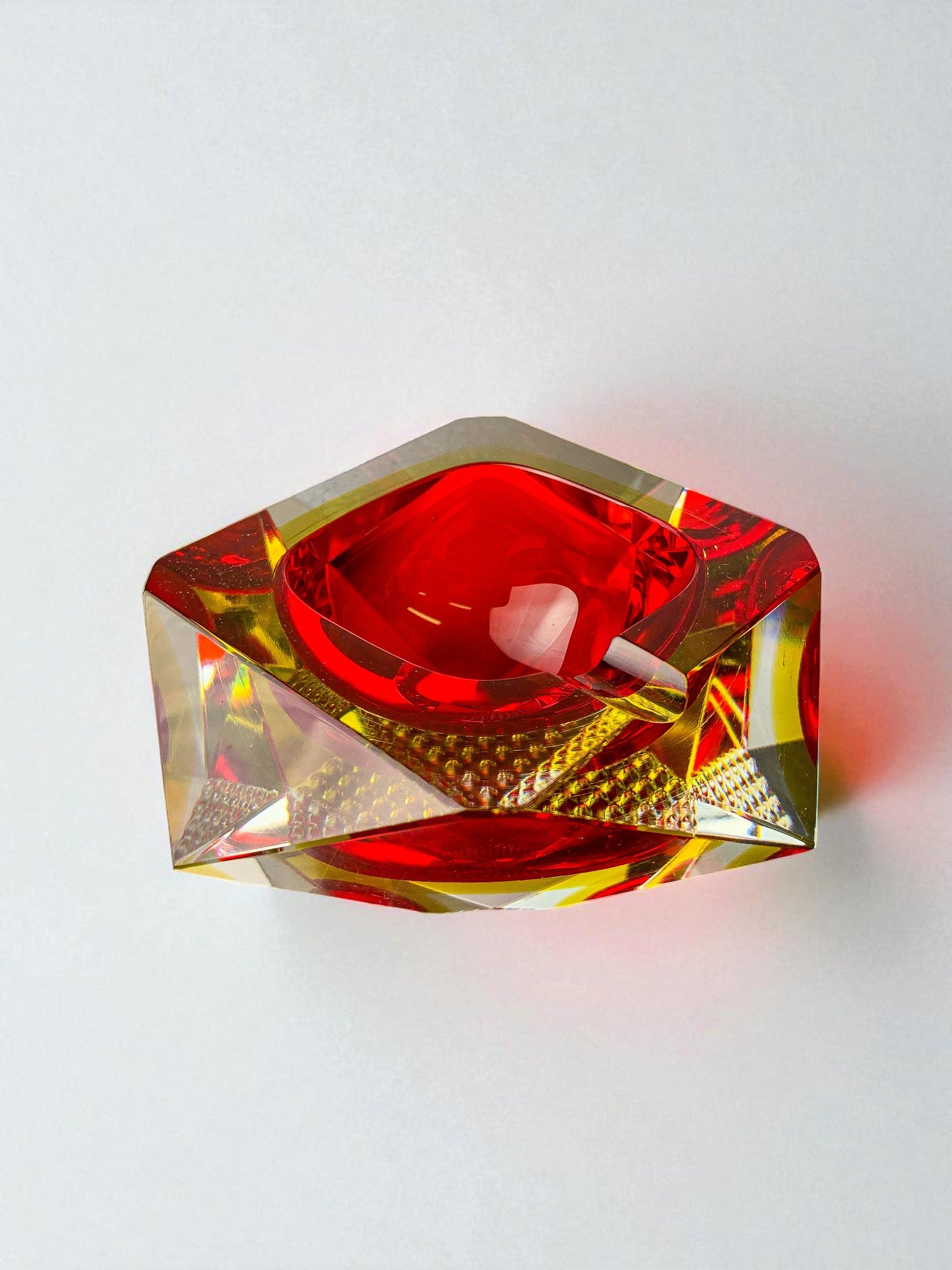 Italian Red and yellow Sommerso ashtray by seguso, murano, 1970's