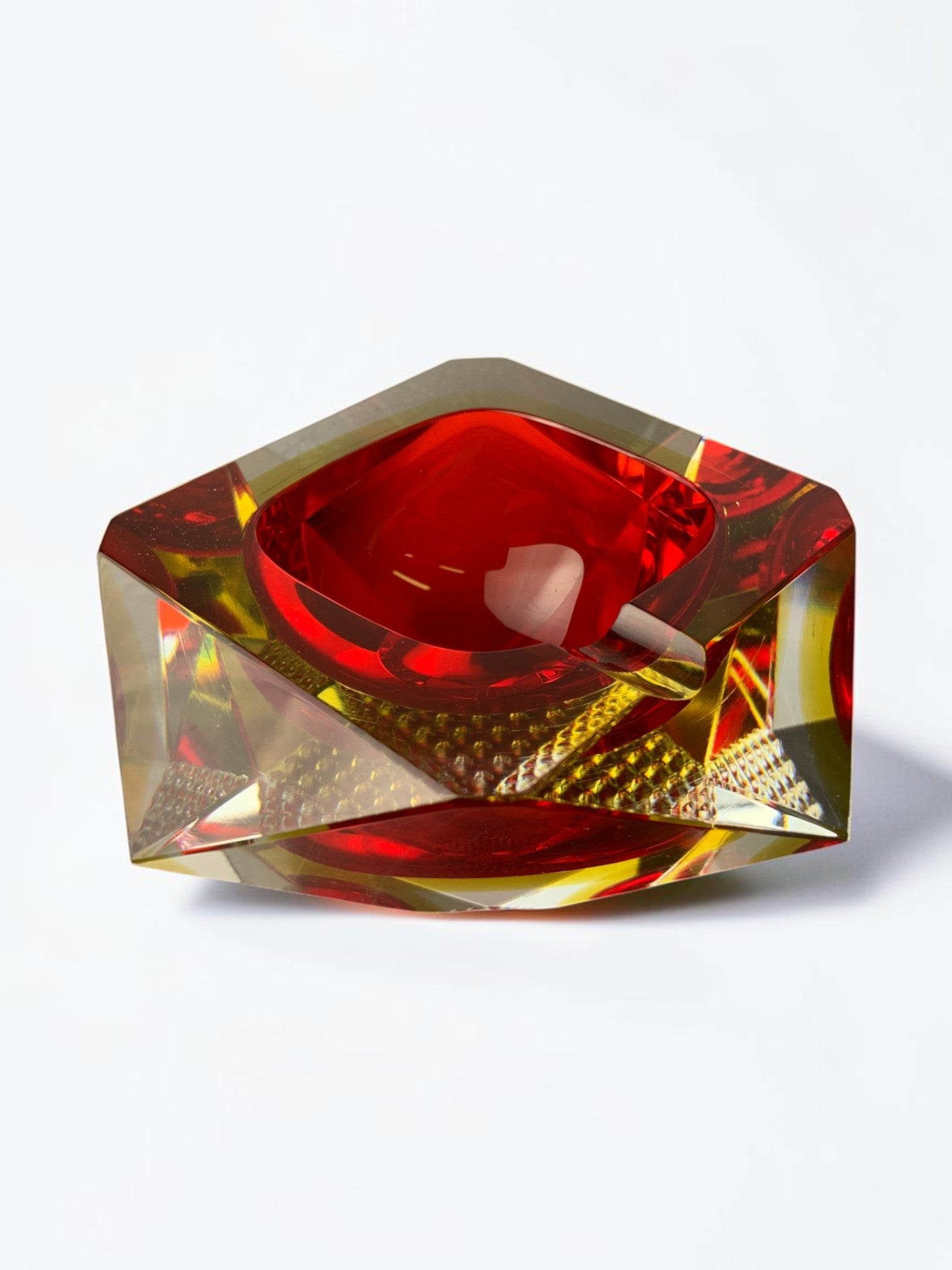 Italian Red and yellow Sommerso ashtray by seguso, murano, 1970's