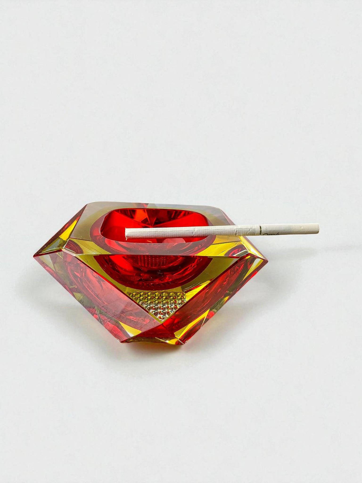 Italian Red and yellow Sommerso ashtray by seguso, murano, 1970's