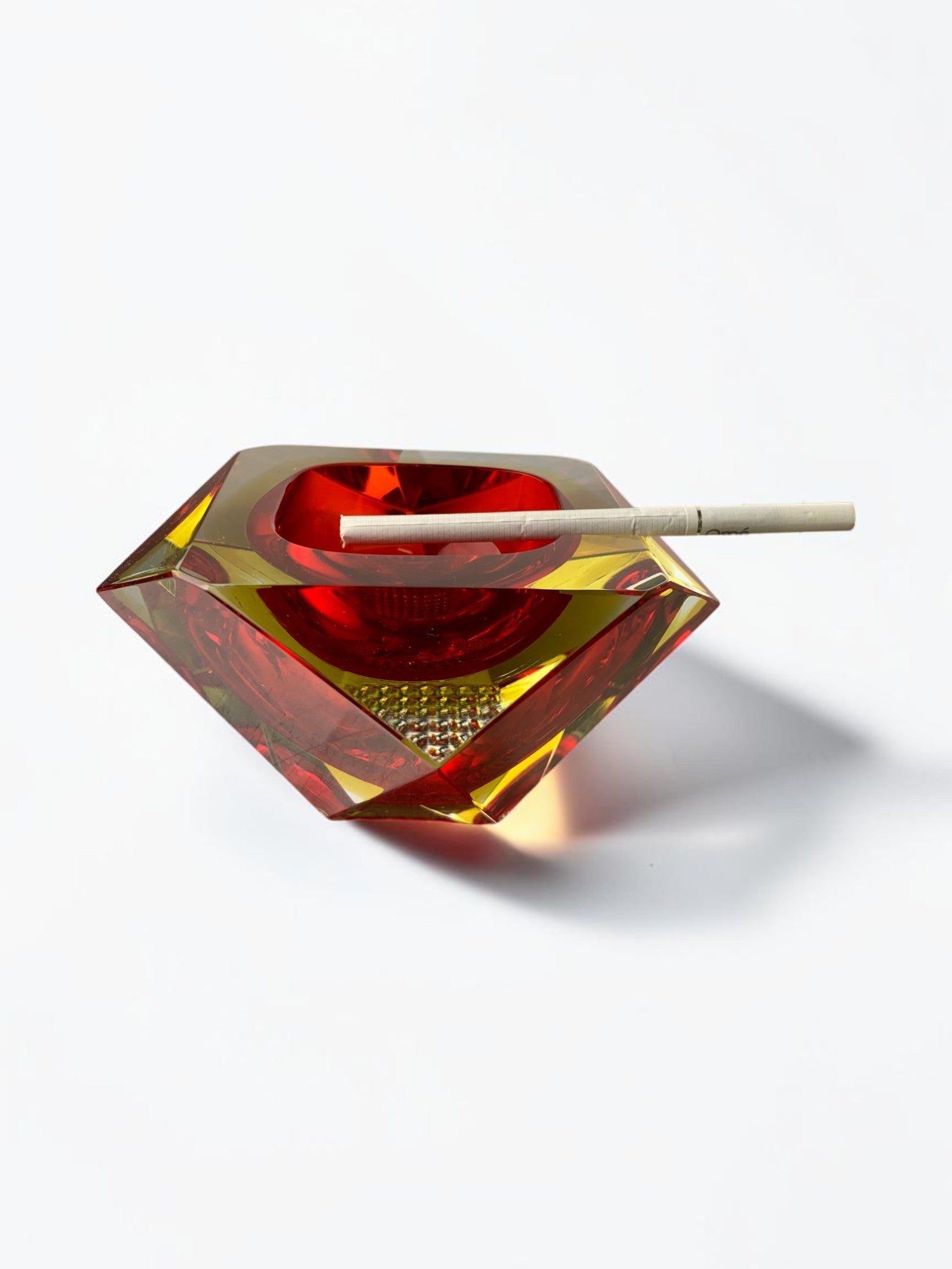 Italian Red and yellow Sommerso ashtray by seguso, murano, 1970's