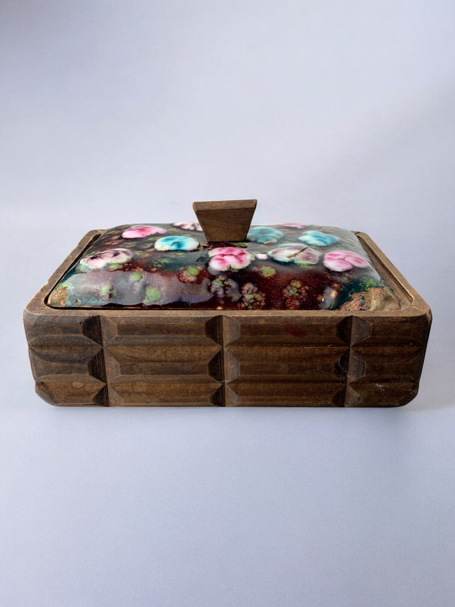 Modernist Wood and Enamel vanity Box by J. Capo Esmaltes, Spain, circa 1970's