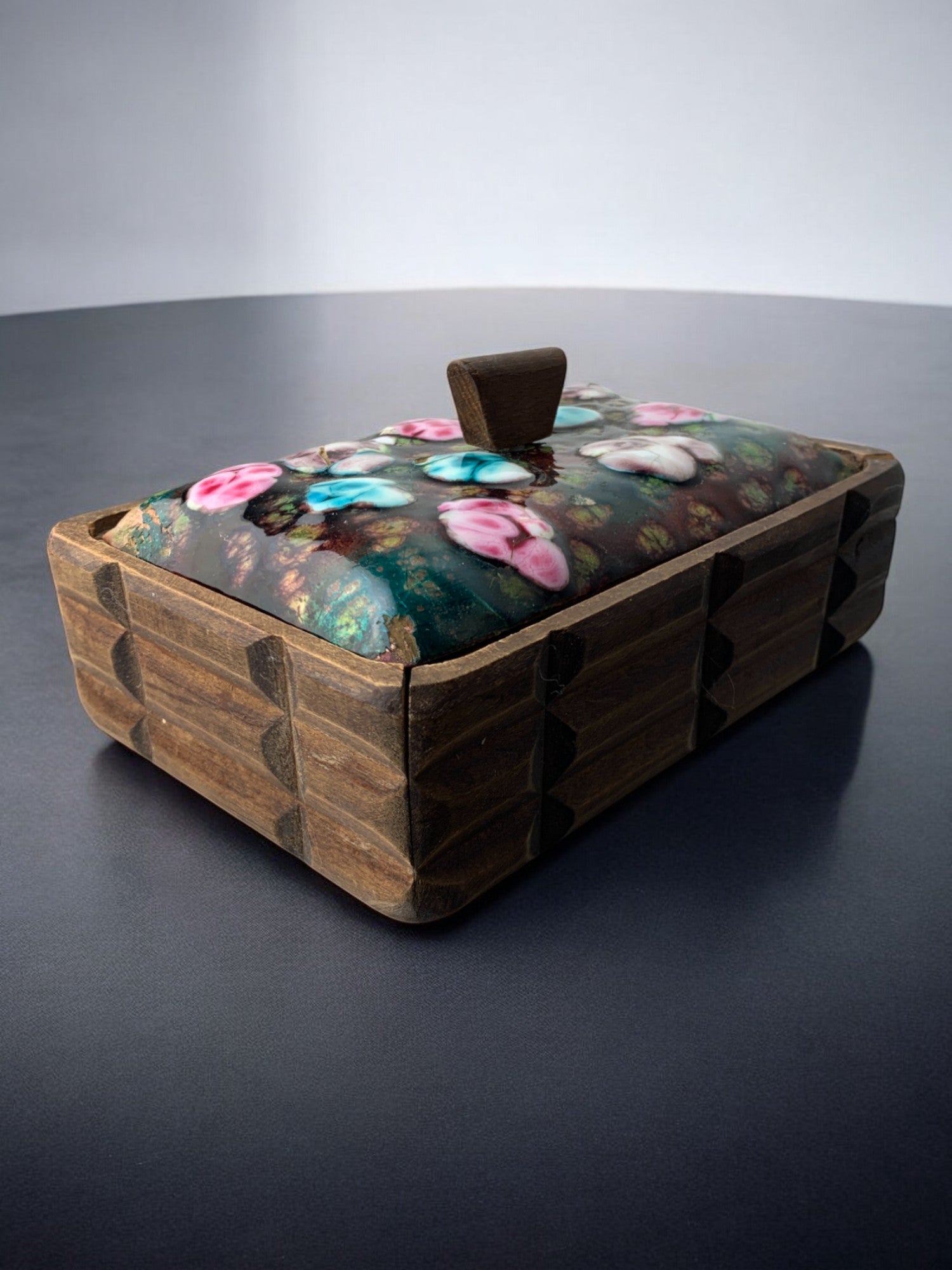 Modernist Wood and Enamel vanity Box by J. Capo Esmaltes, Spain, circa 1970's