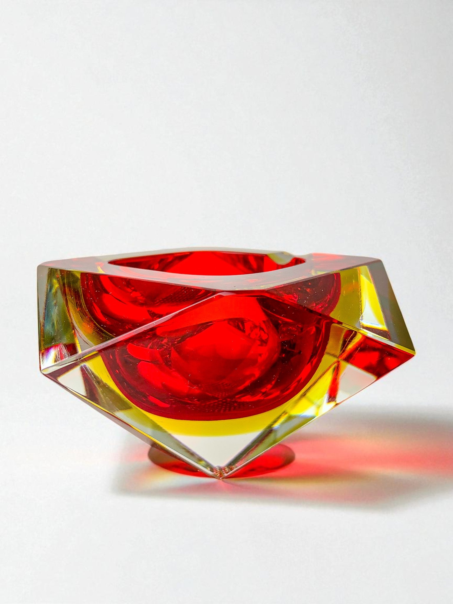 Italian Red and yellow Sommerso ashtray by seguso, murano, 1970's