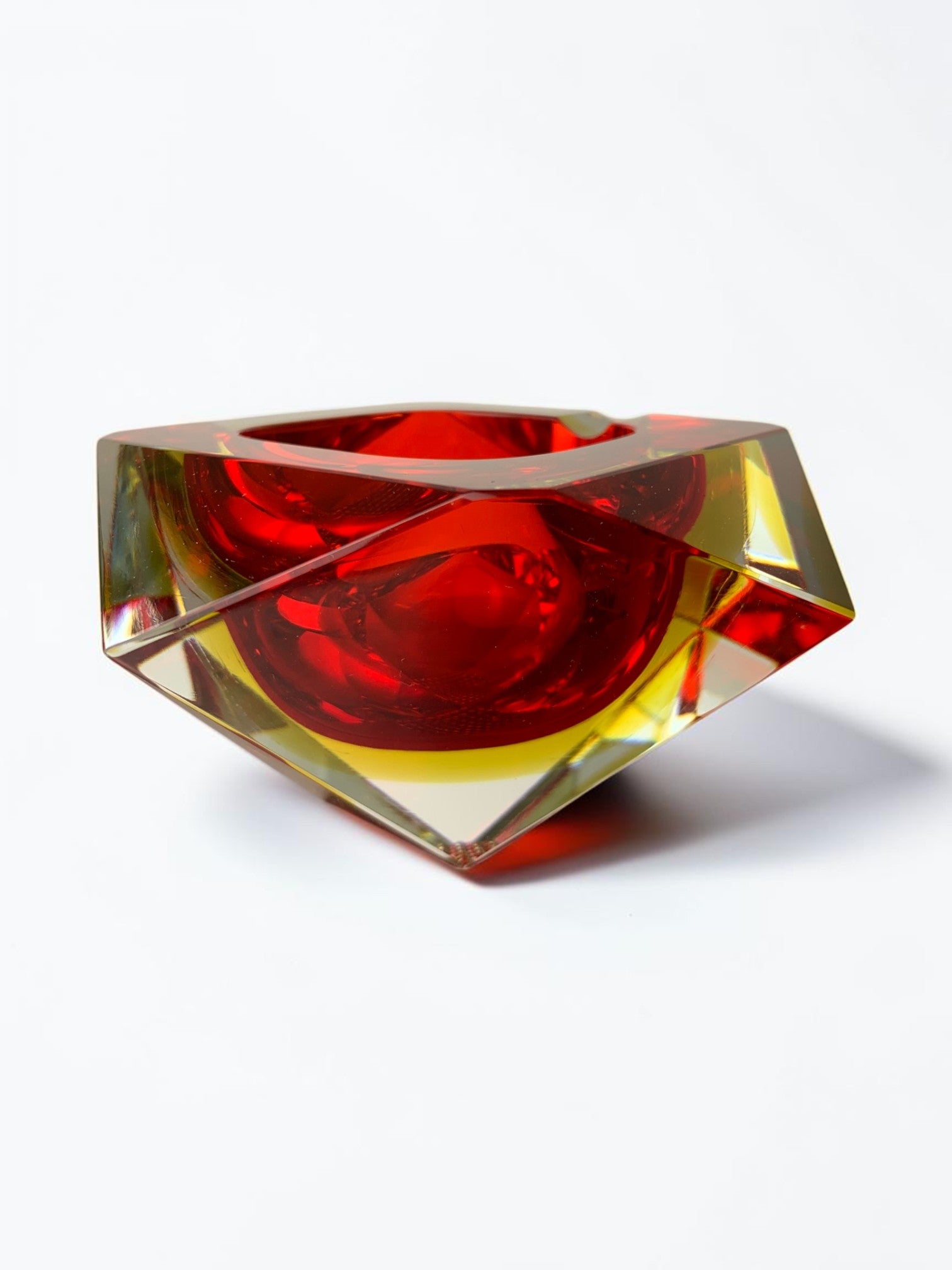 Italian Red and yellow Sommerso ashtray by seguso, murano, 1970's