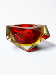Italian Red and yellow Sommerso ashtray by seguso, murano, 1970's