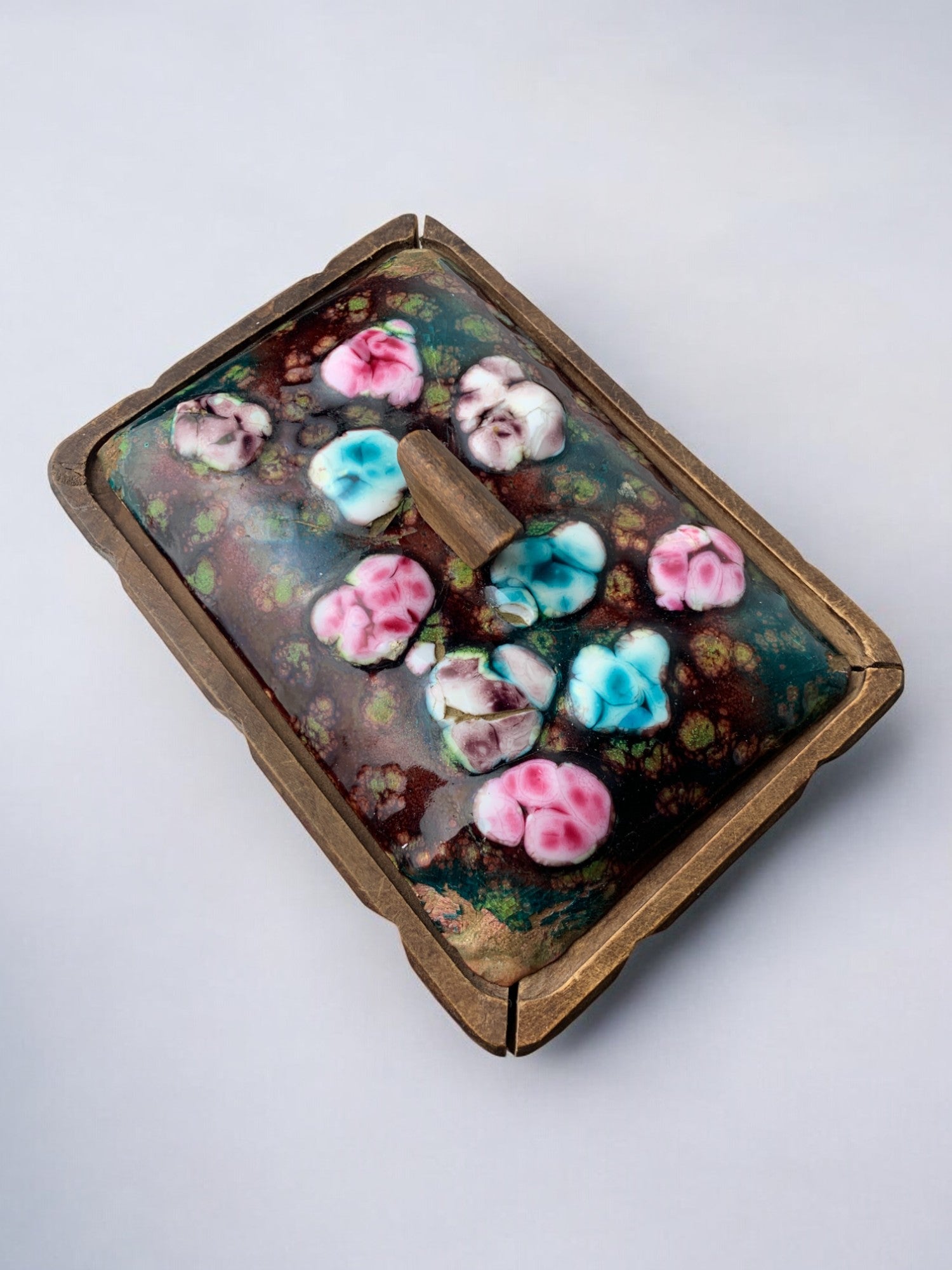 Modernist Wood and Enamel vanity Box by J. Capo Esmaltes, Spain, circa 1970's