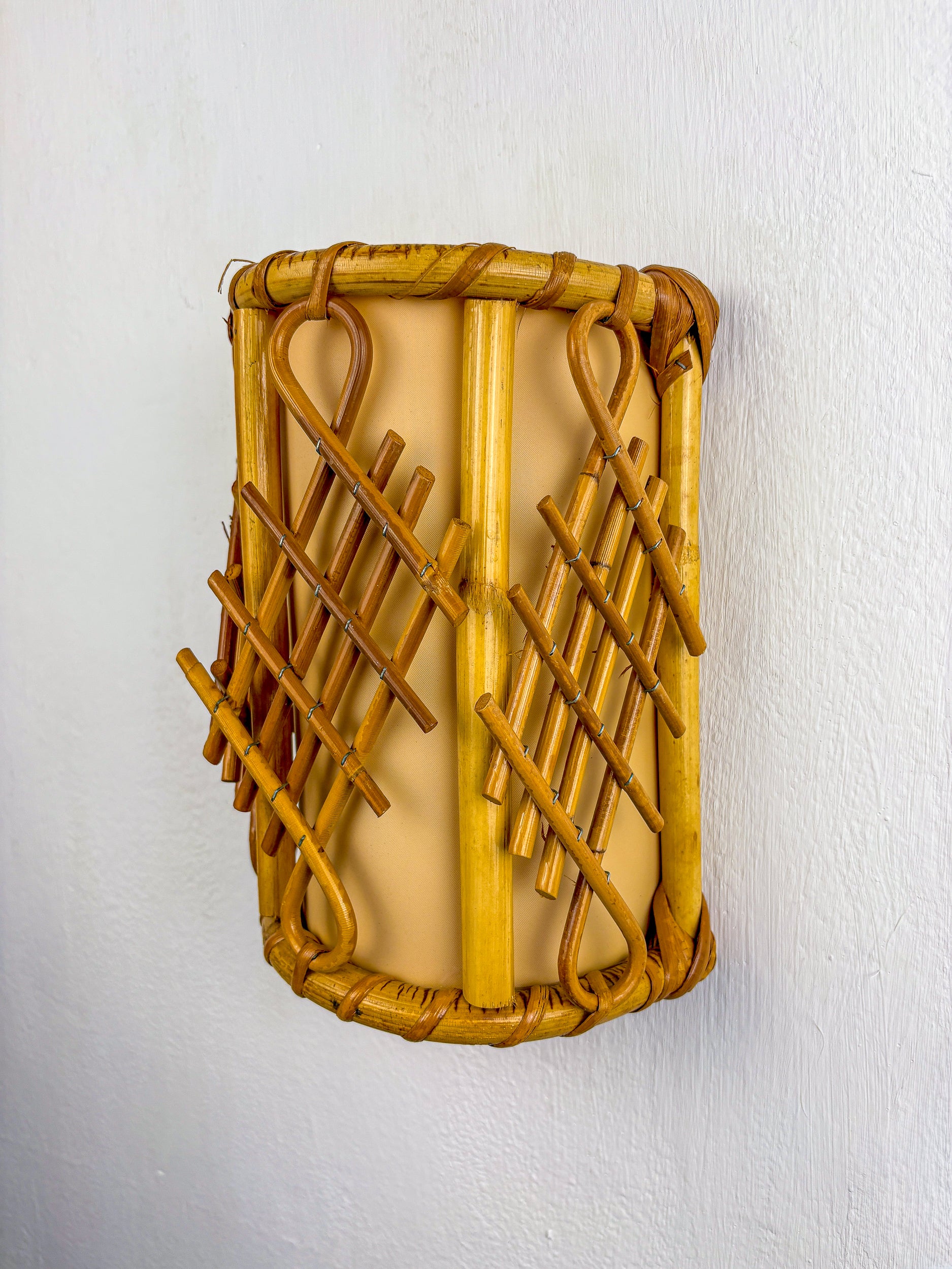 Pair of Mid-Century Rattan Wall Sconces, Circa 1970s, Italy
