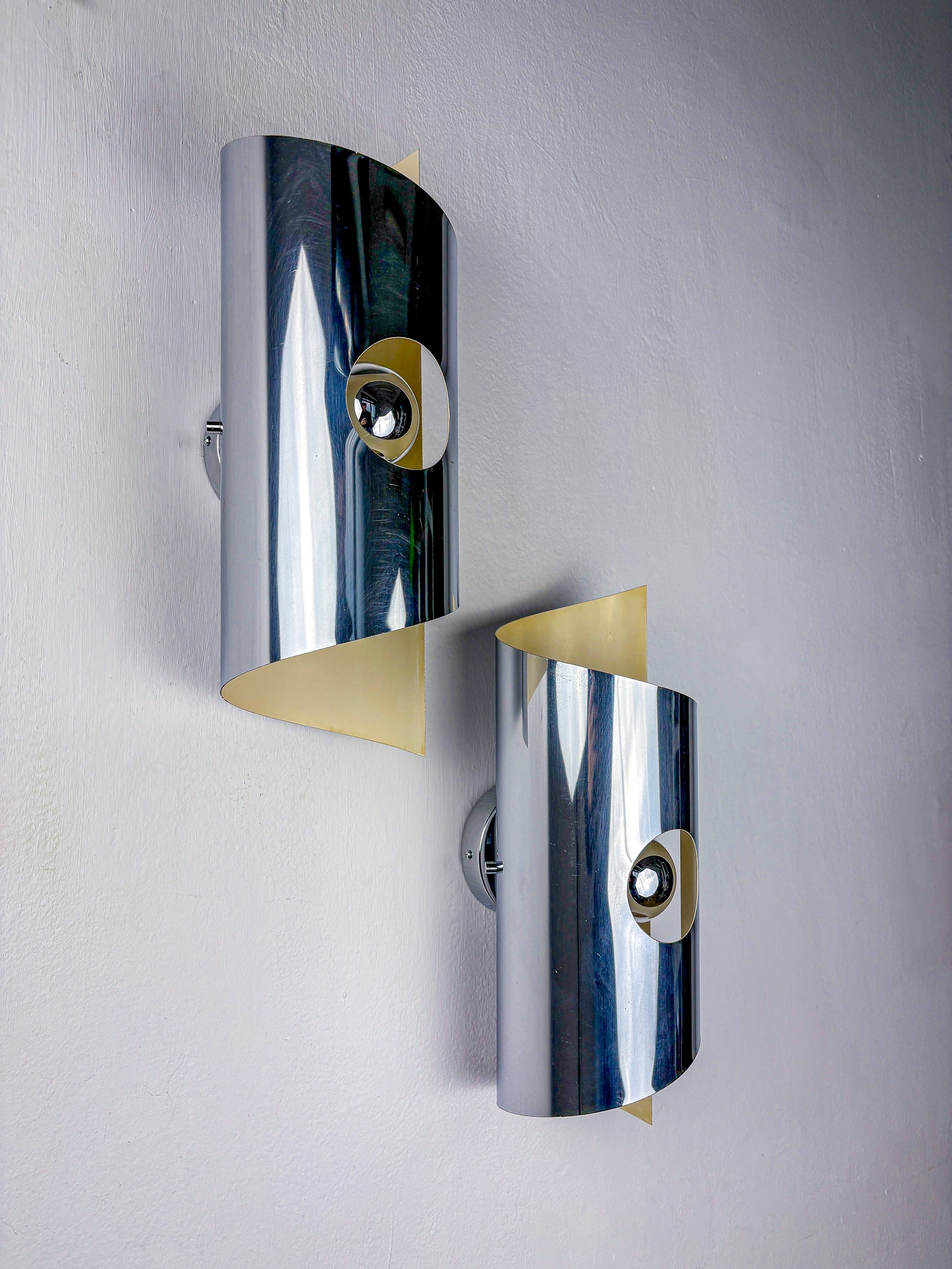 Pair of Space-Age wall Sconces, Max Sauze's style, France, Circa 1970's