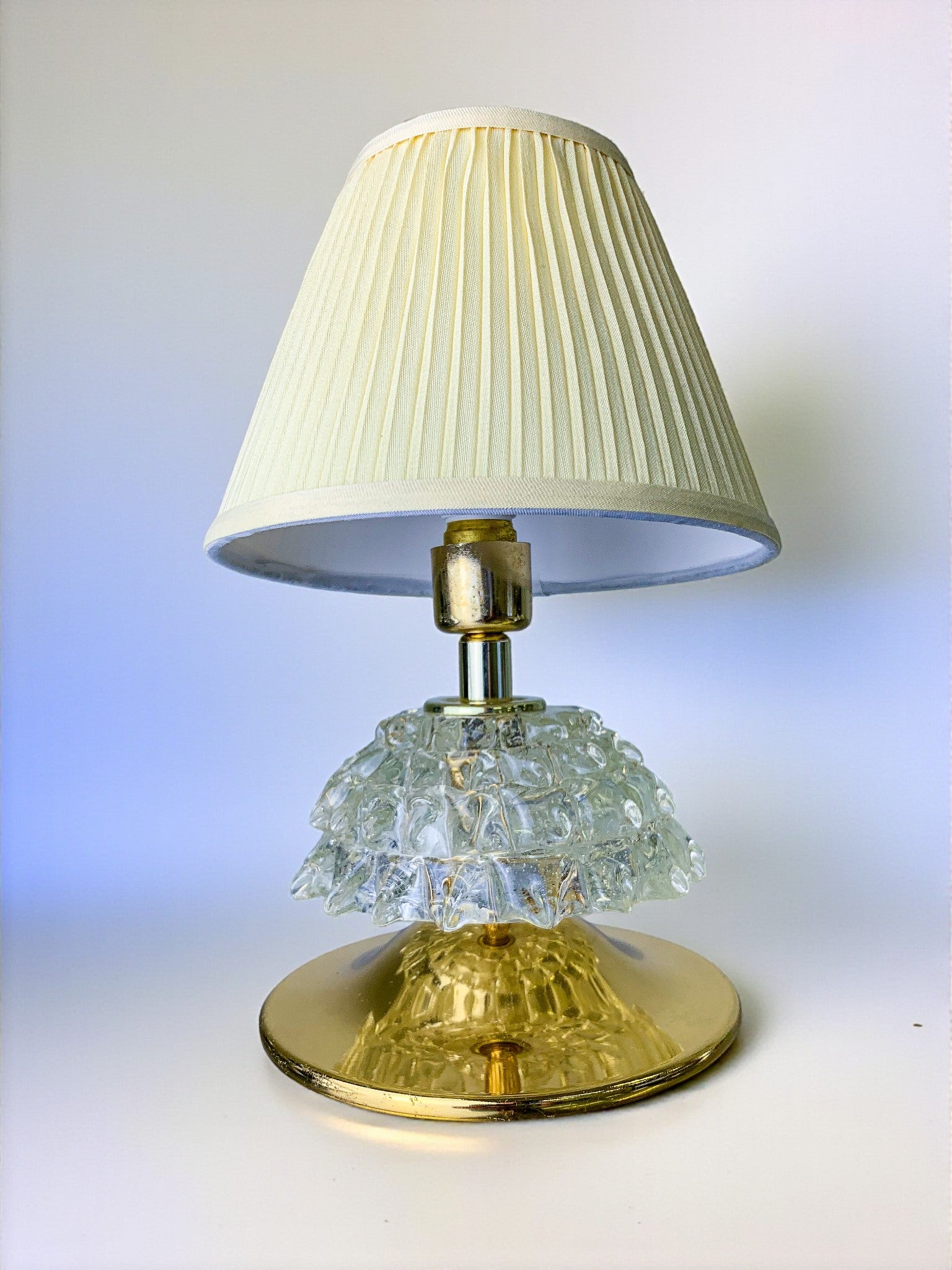 Italian Barovier Murano Rostrato Glass and Brass Table Lamp, 1940s