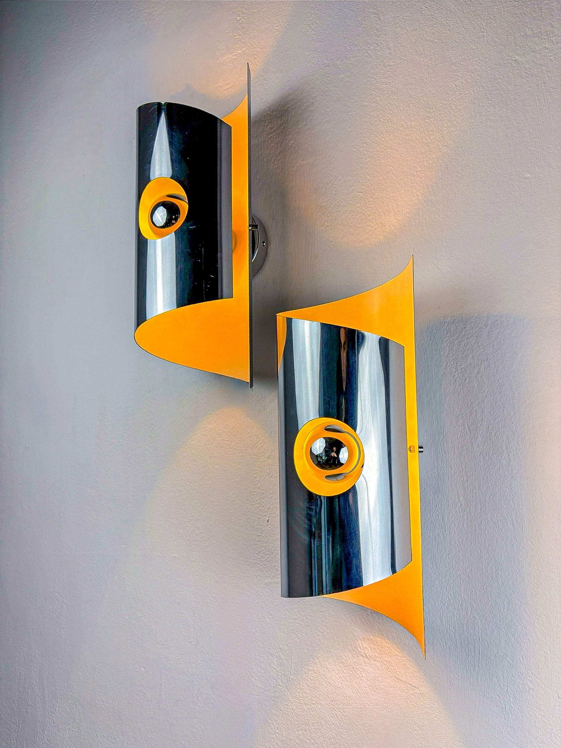 Pair of Space-Age wall Sconces, Max Sauze's style, France, Circa 1970's