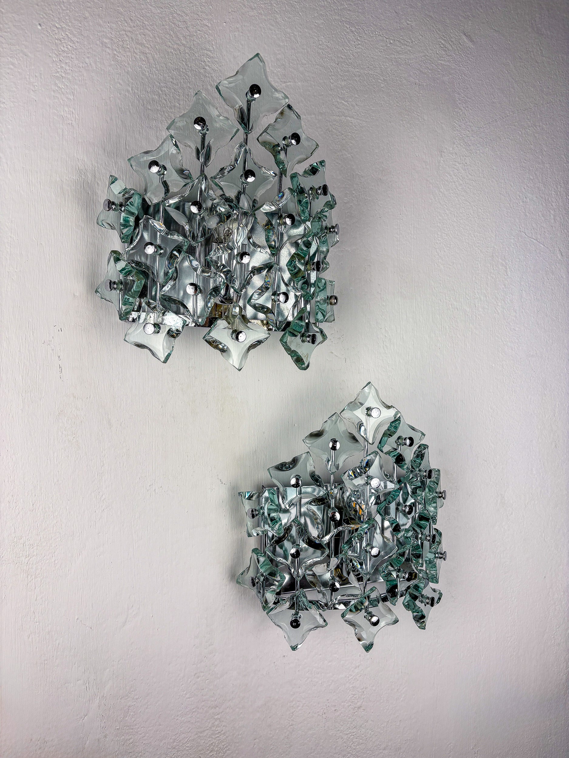 Pair of Zero Quattro Sconces by Fontana Arte, Murano Cut Glass, Italy, 1970s