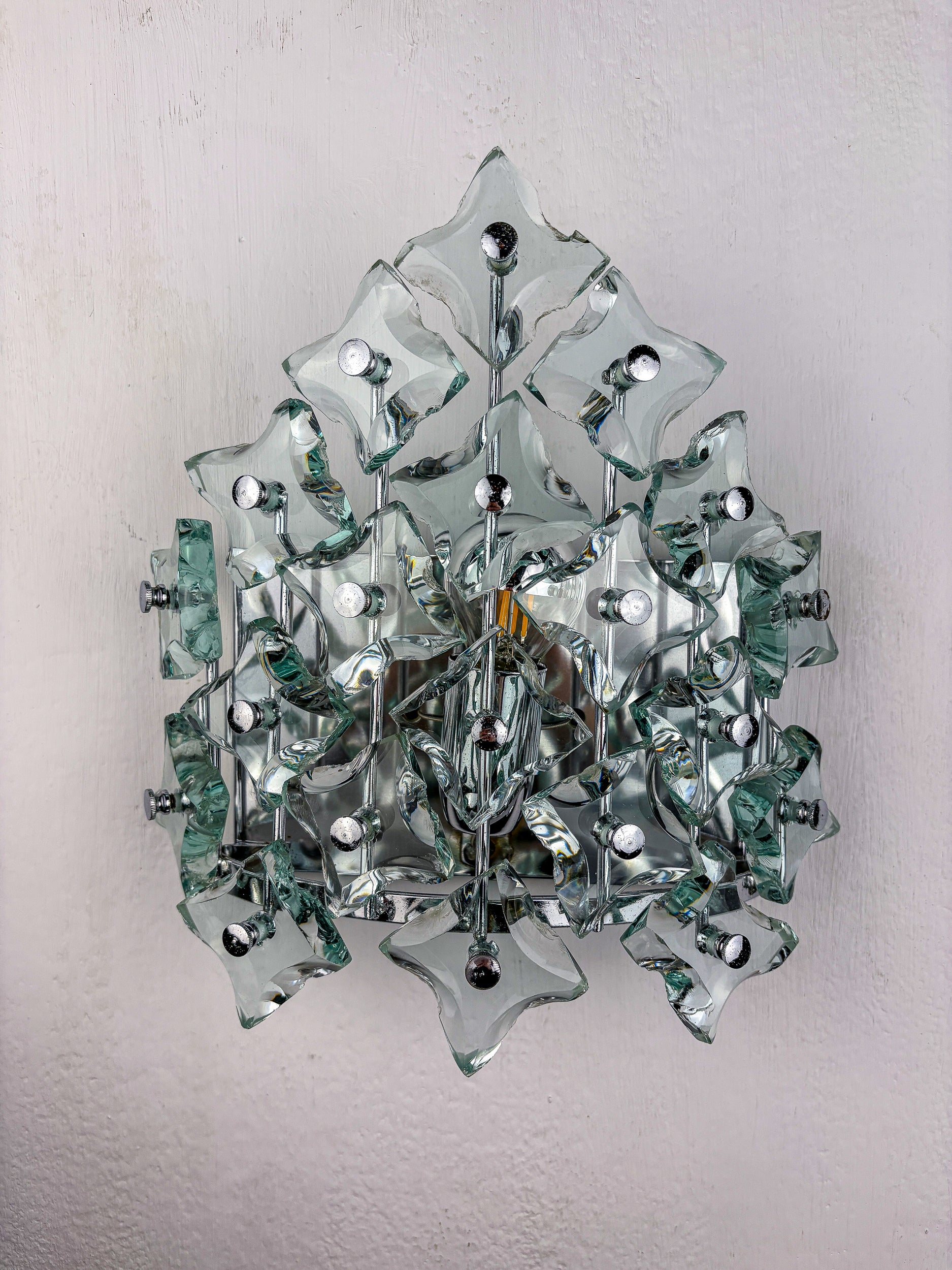 Pair of Zero Quattro Sconces by Fontana Arte, Murano Cut Glass, Italy, 1970s