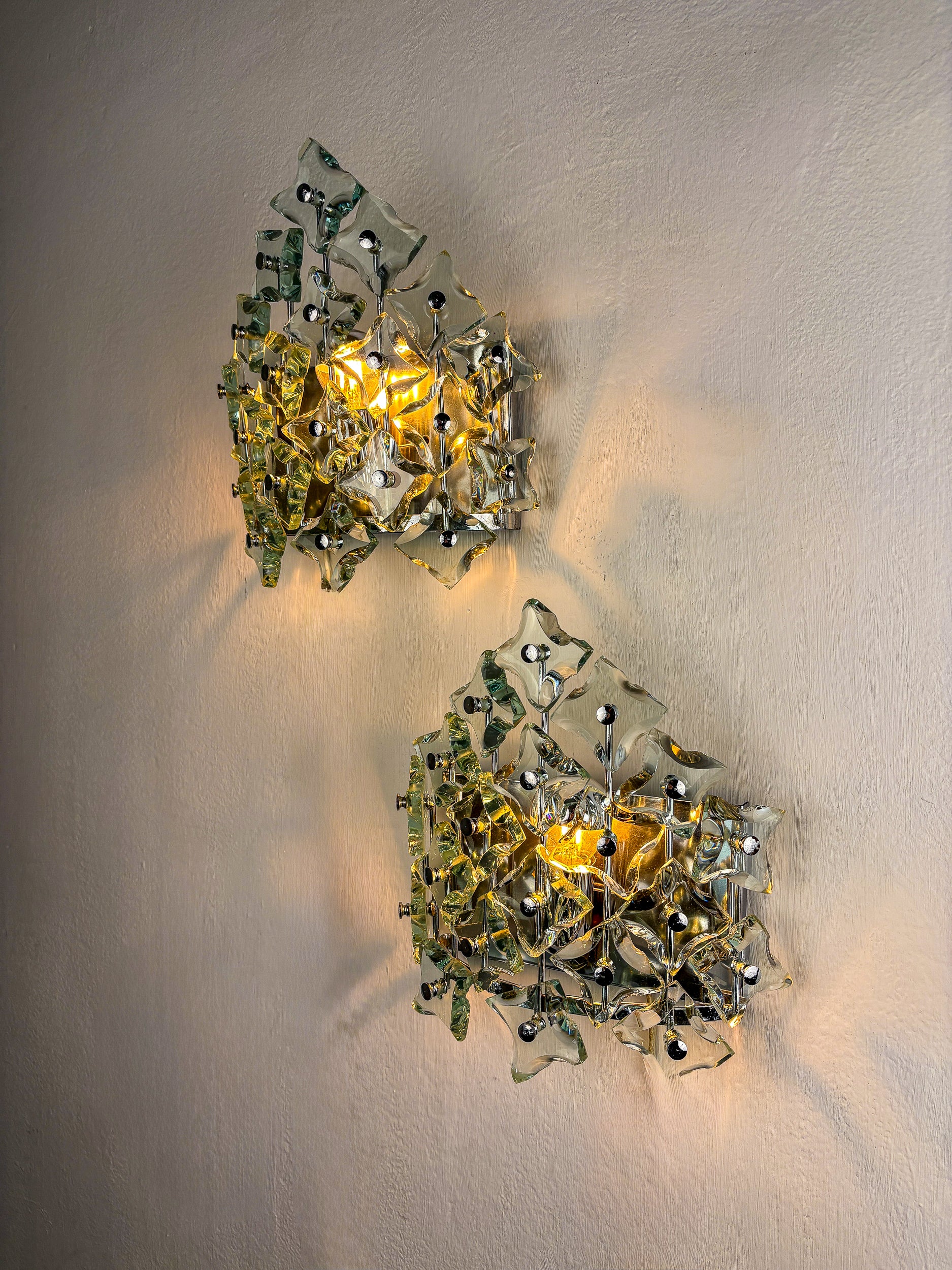 Pair of Zero Quattro Sconces by Fontana Arte, Murano Cut Glass, Italy, 1970s