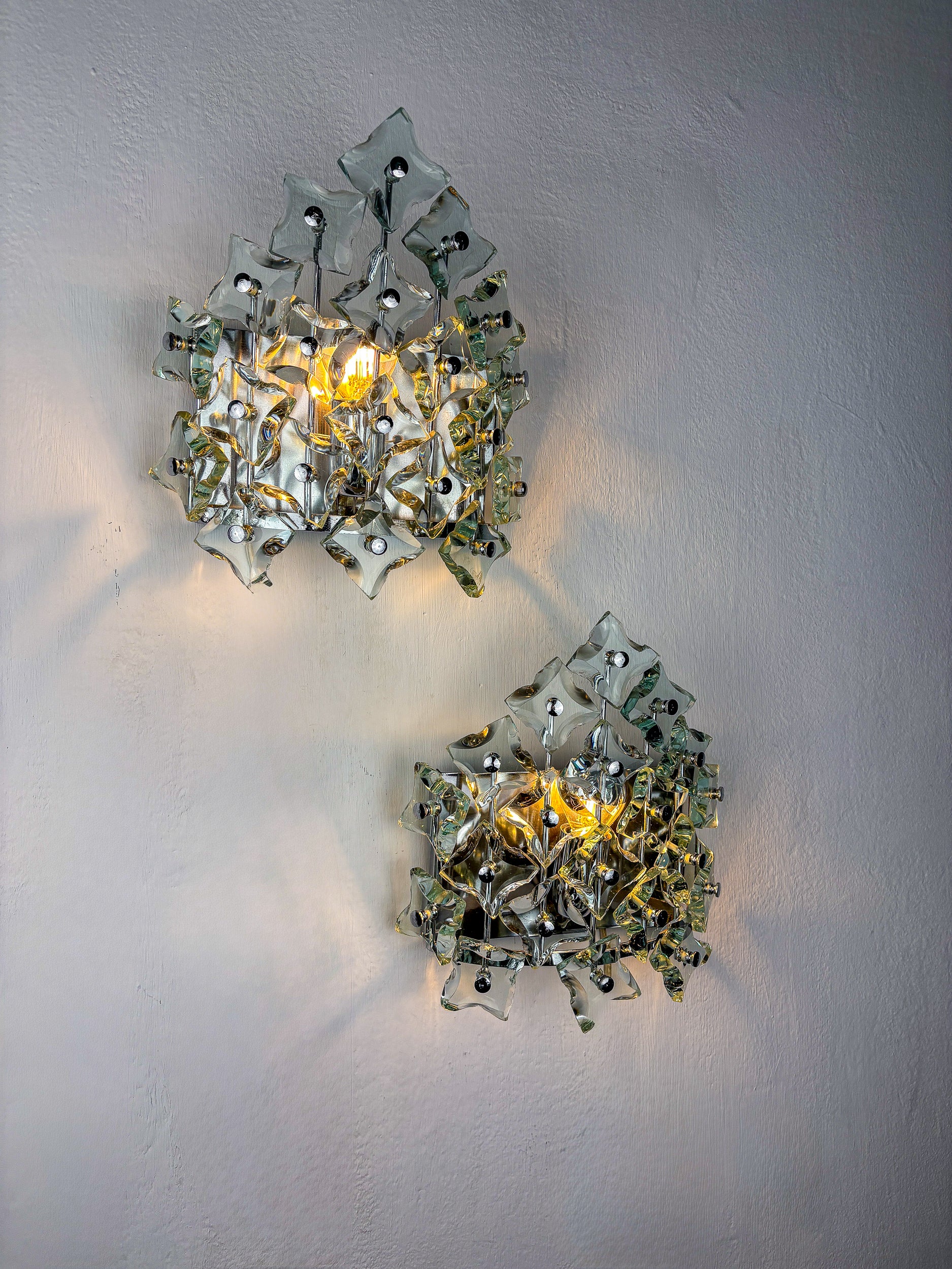 Pair of Zero Quattro Sconces by Fontana Arte, Murano Cut Glass, Italy, 1970s