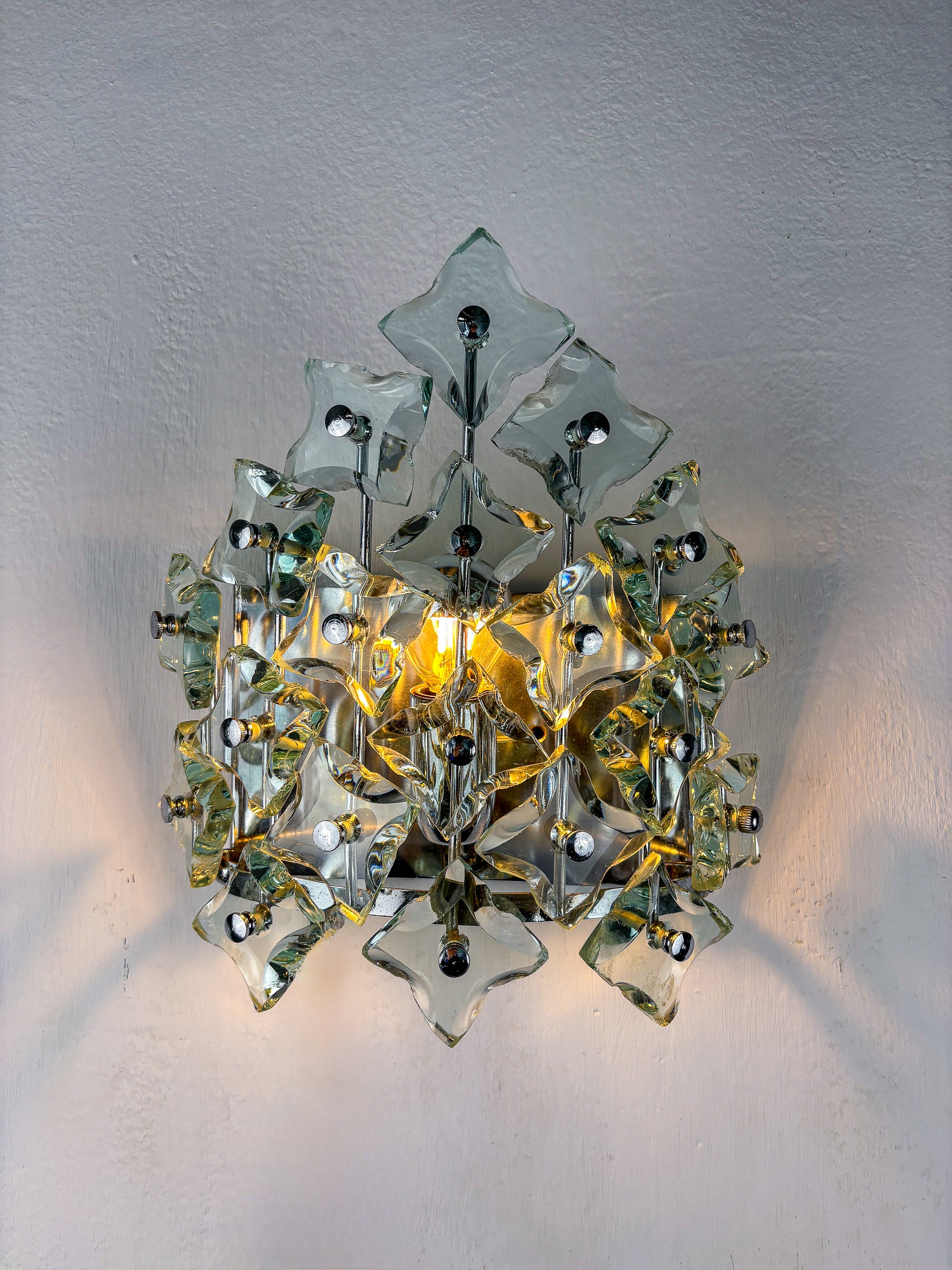 Pair of Zero Quattro Sconces by Fontana Arte, Murano Cut Glass, Italy, 1970s