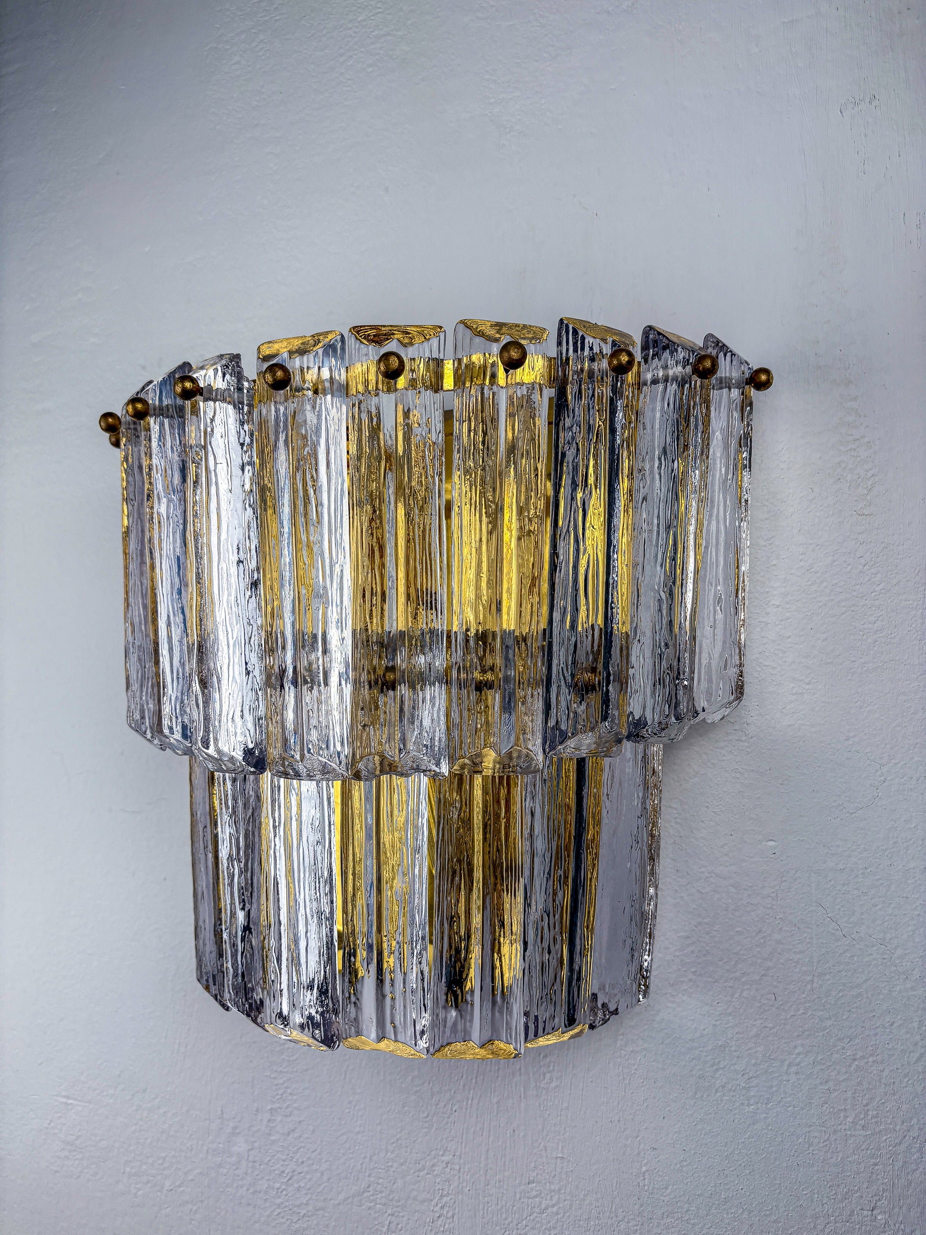 Two-Tier Frosted Murano Glass Wall Sconce, Italy, 1970s