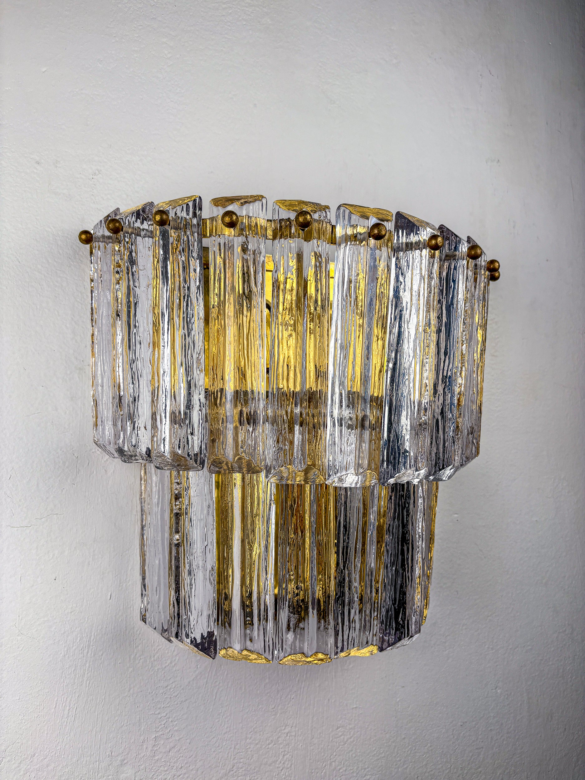 Two-Tier Frosted Murano Glass Wall Sconce, Italy, 1970s