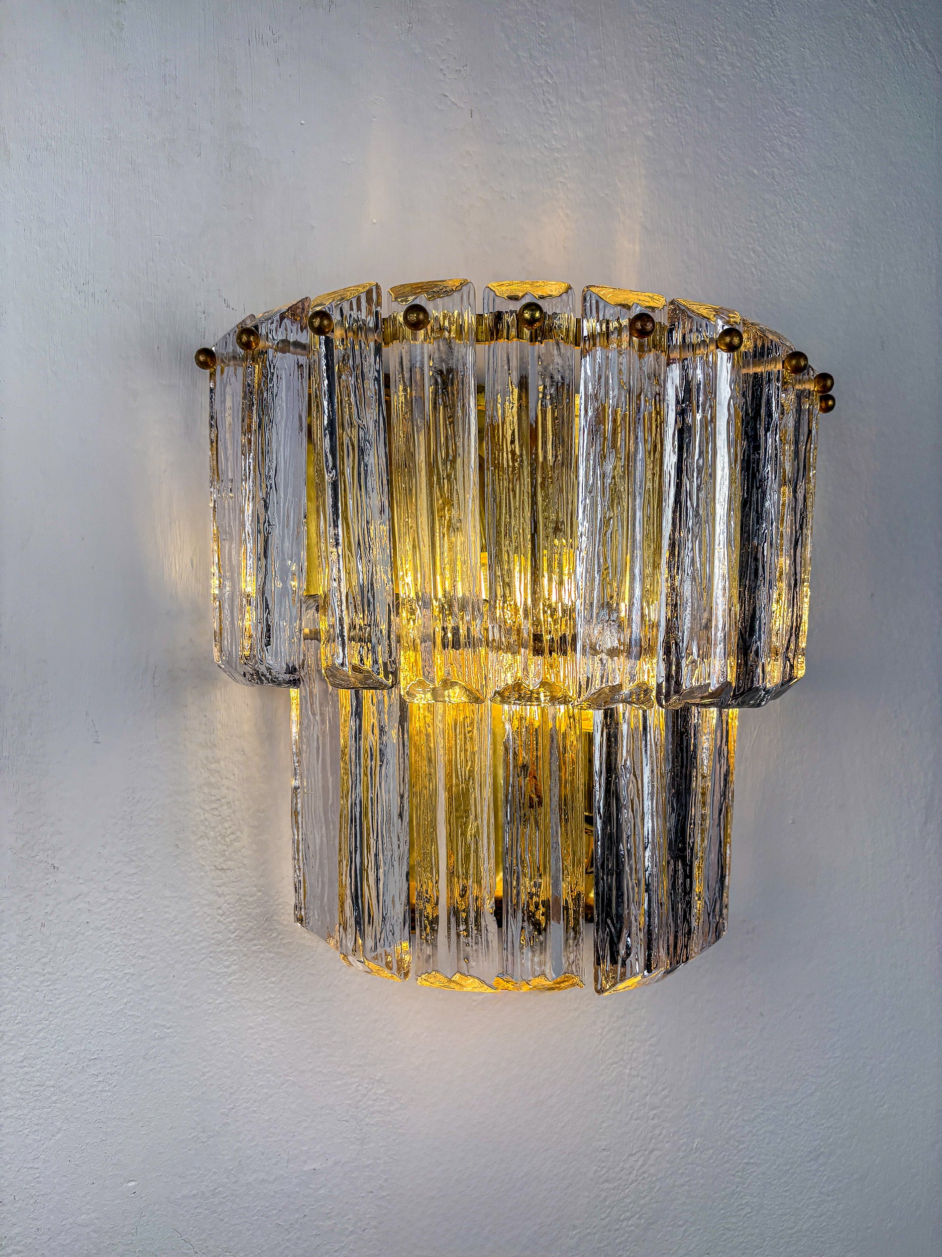 Two-Tier Frosted Murano Glass Wall Sconce, Italy, 1970s