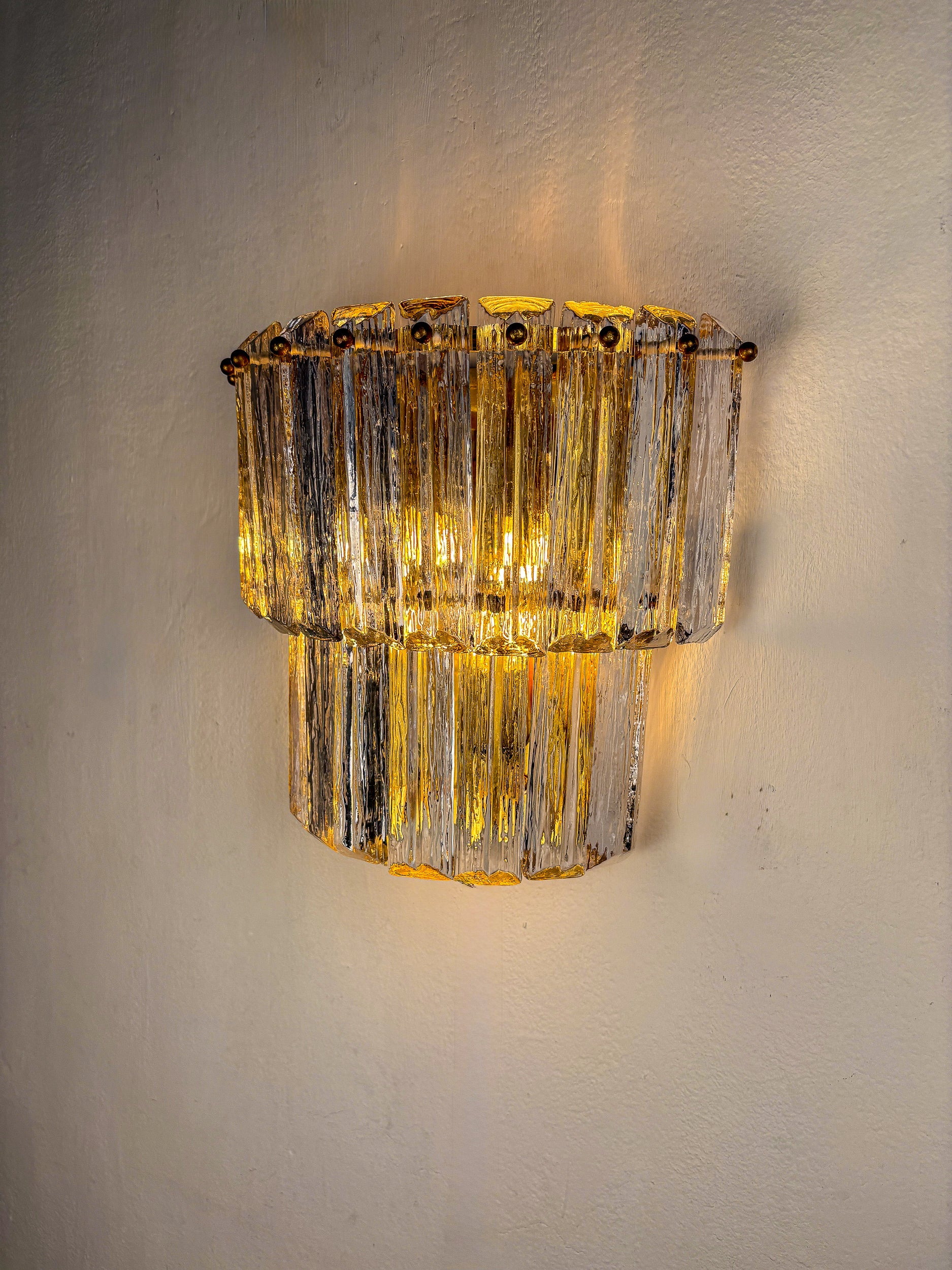 Two-Tier Frosted Murano Glass Wall Sconce, Italy, 1970s