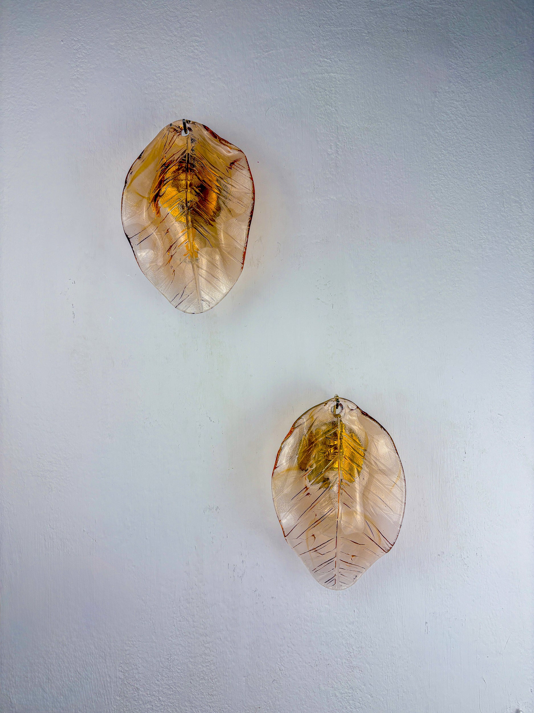 Pair of Italian "Leaf" Murano pink glass wall sconces, 1970's
