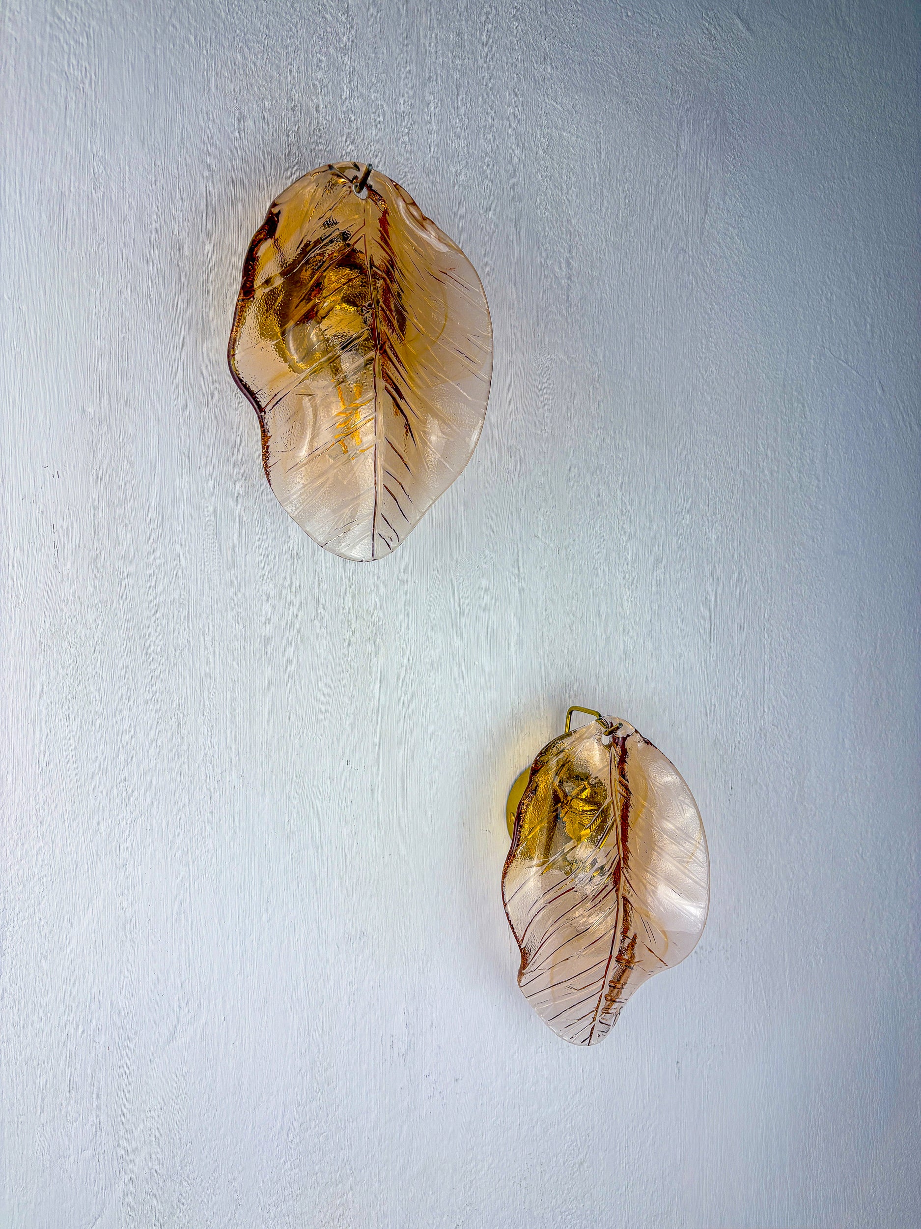 Pair of Italian "Leaf" Murano pink glass wall sconces, 1970's