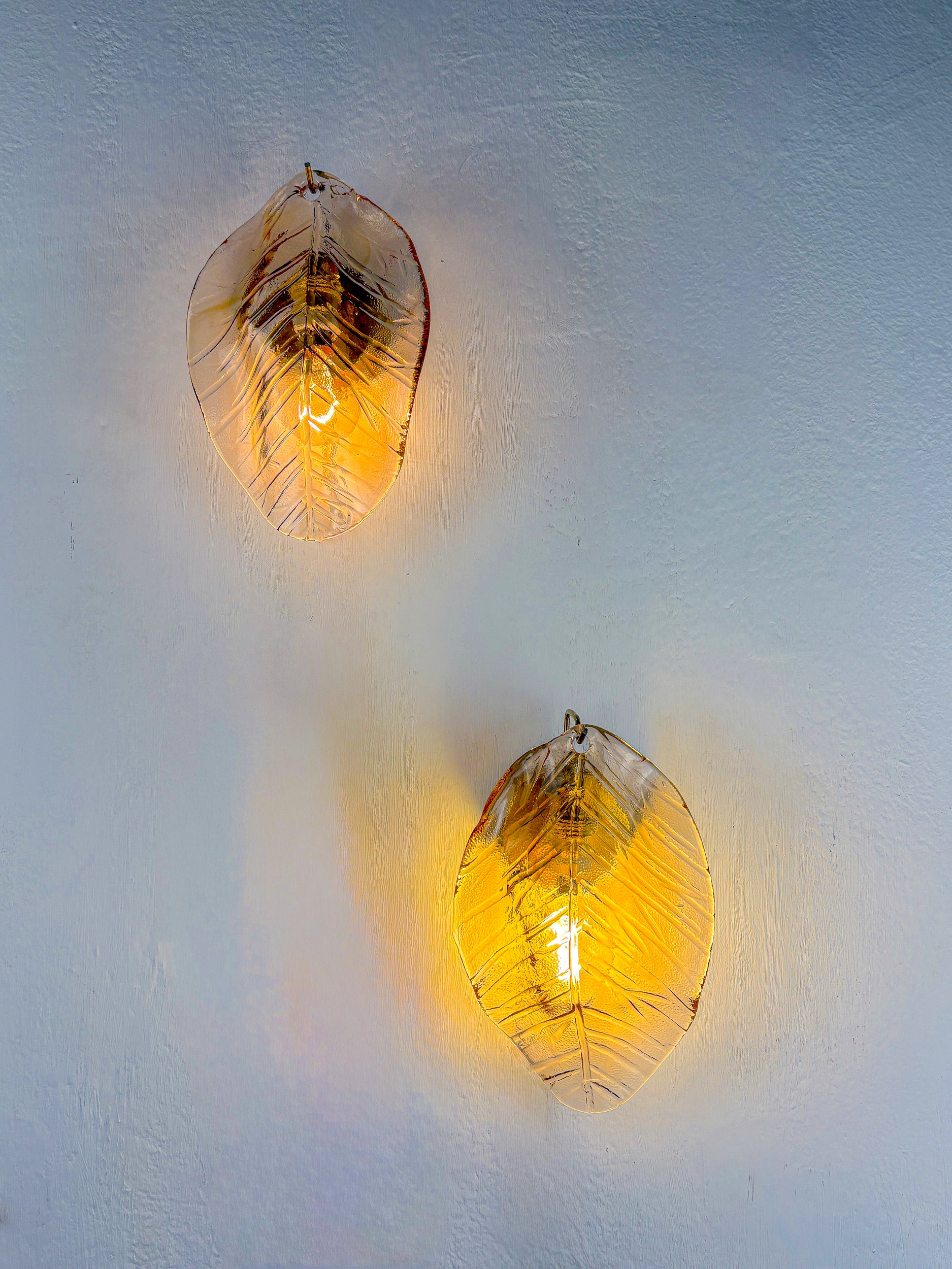 Pair of Italian "Leaf" Murano pink glass wall sconces, 1970's