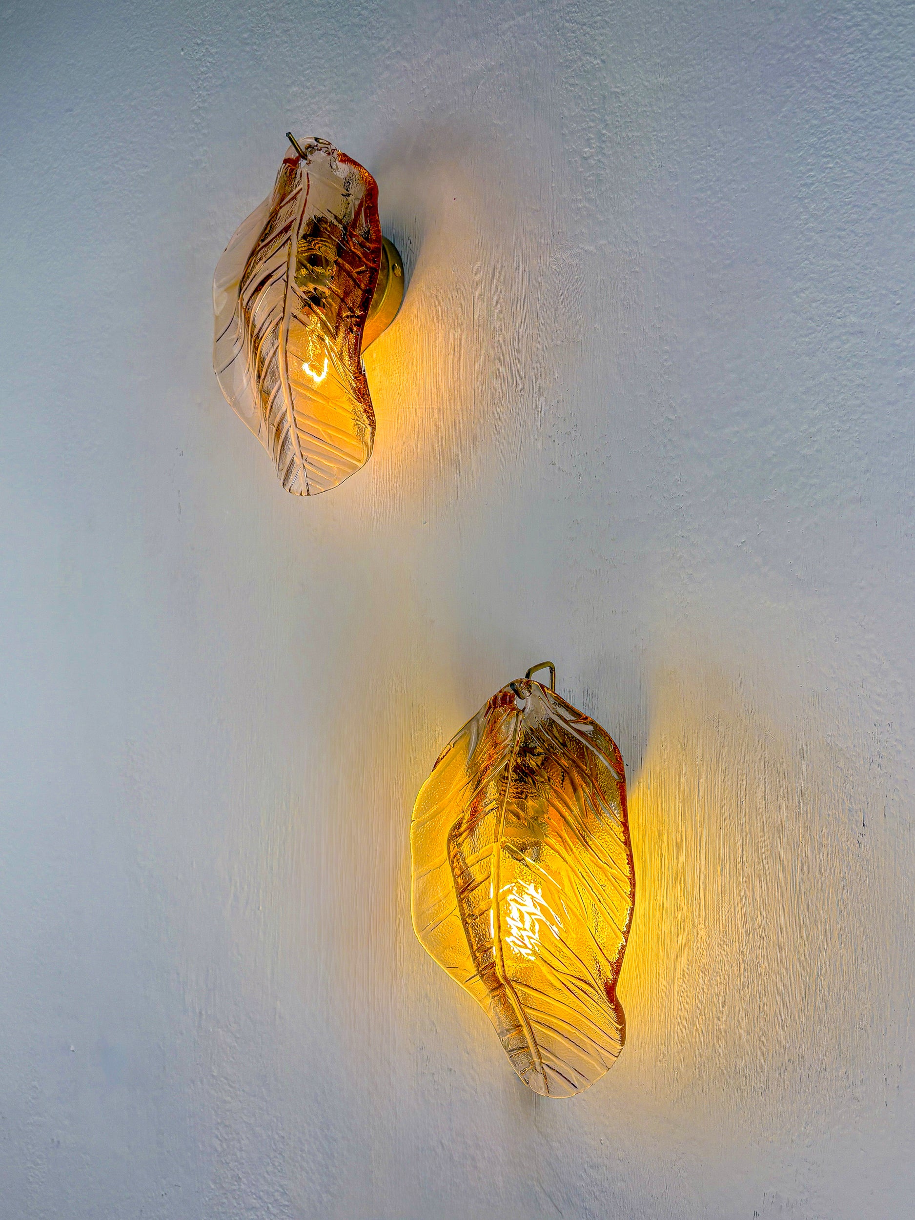 Pair of Italian "Leaf" Murano pink glass wall sconces, 1970's