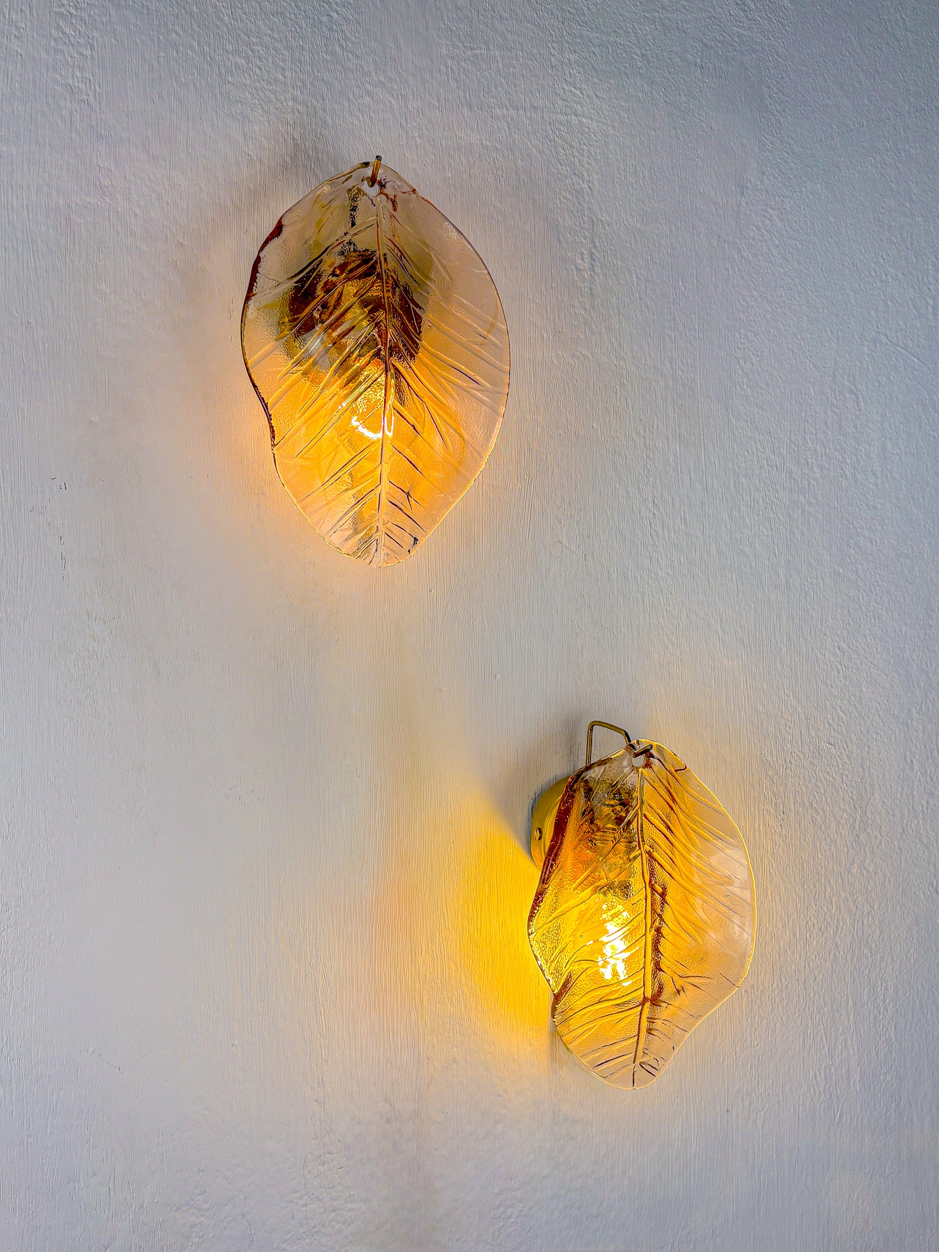 Pair of Italian "Leaf" Murano pink glass wall sconces, 1970's