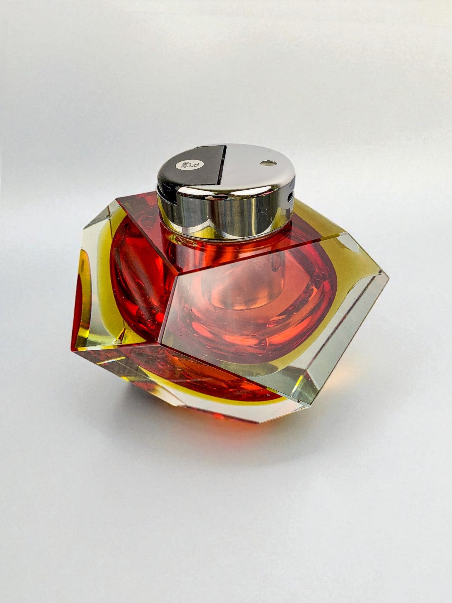 Italian Sommerso faceted Lighter by Flavio Poli, Red & Yellow Murano Glass, 1970's