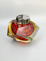 Italian Sommerso faceted Lighter by Flavio Poli, Red & Yellow Murano Glass, 1970's