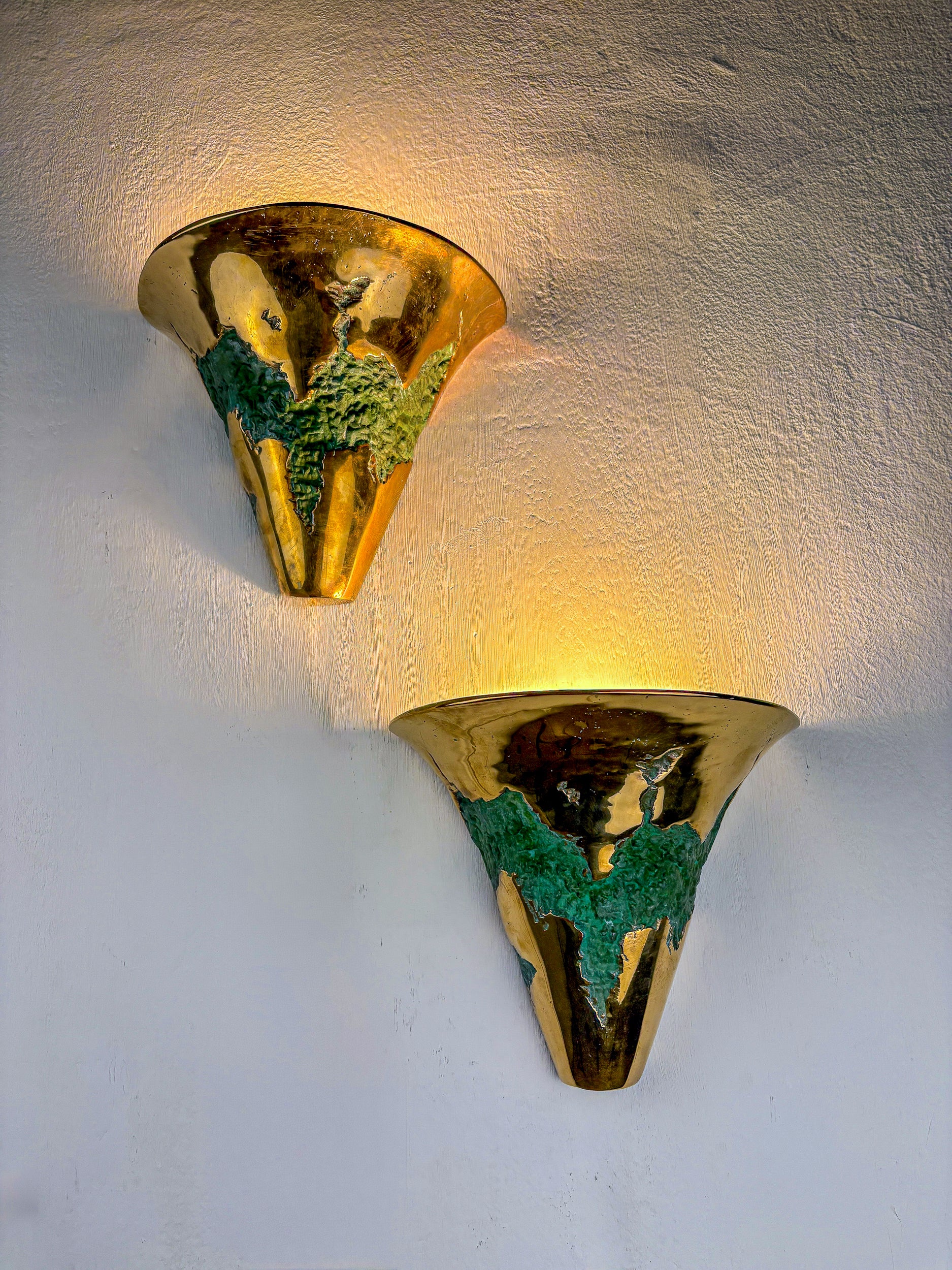 Pair of Italo Valenti brutalist wall sconces in bronze, Spain, 1970's