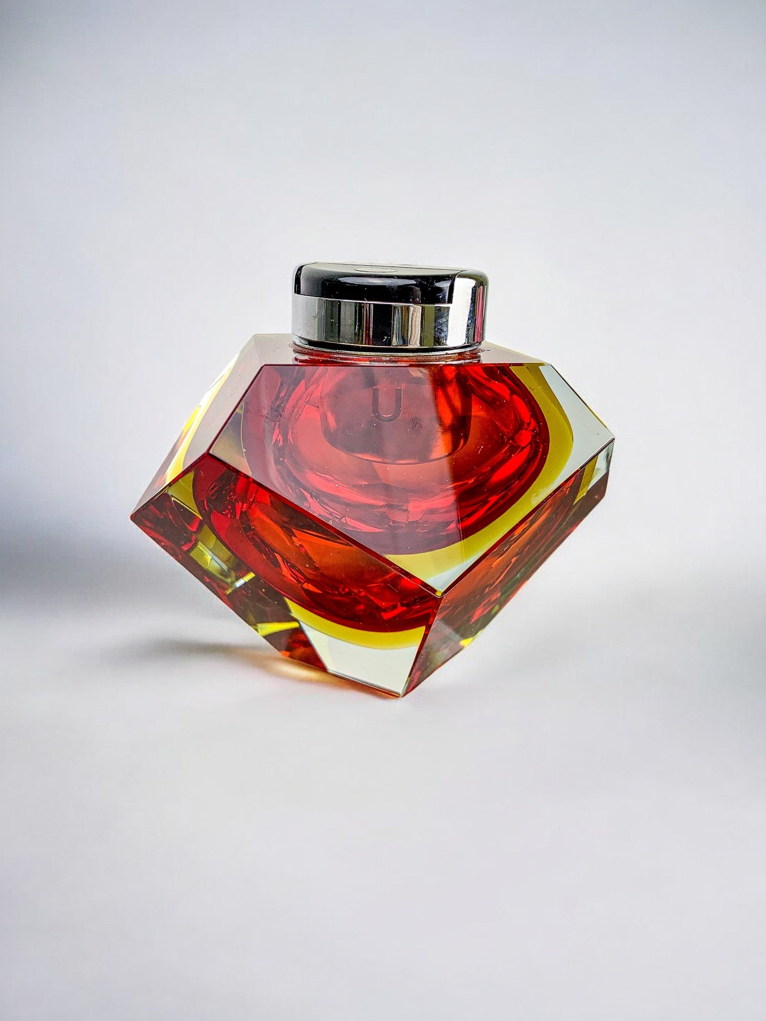 Italian Sommerso faceted Lighter by Flavio Poli, Red & Yellow Murano Glass, 1970's