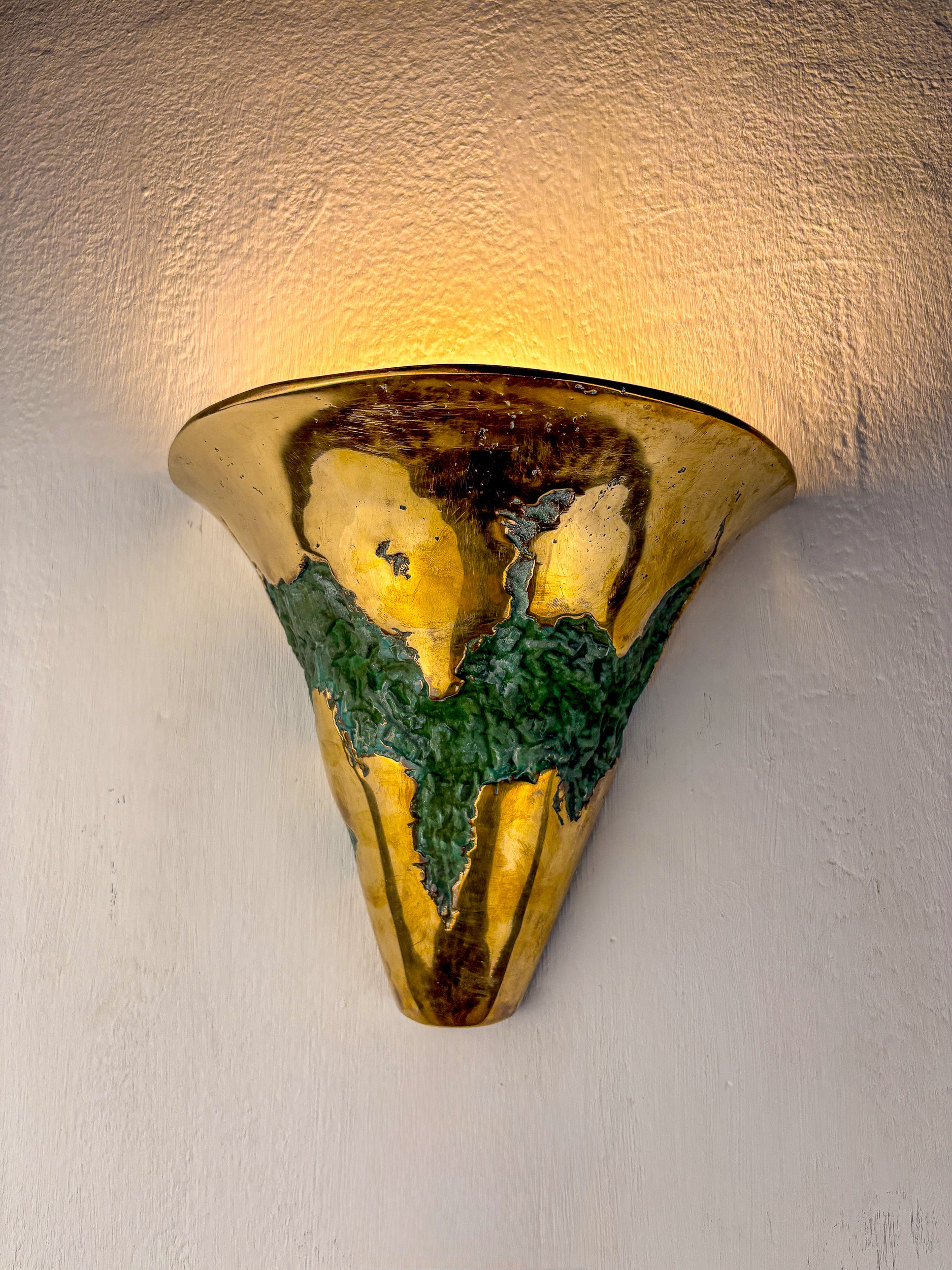 Pair of Italo Valenti brutalist wall sconces in bronze, Spain, 1970's
