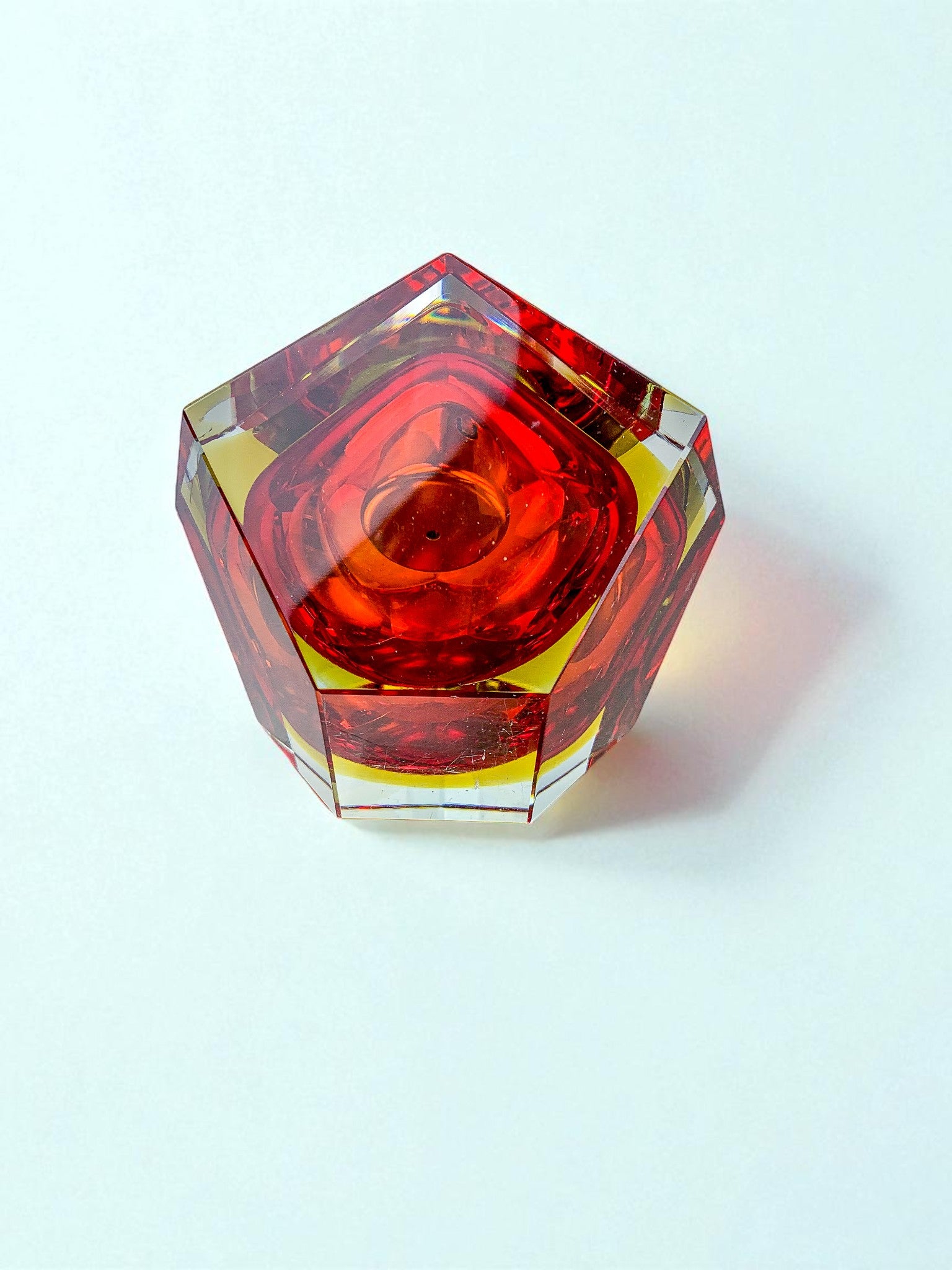 Italian Sommerso faceted Lighter by Flavio Poli, Red & Yellow Murano Glass, 1970's
